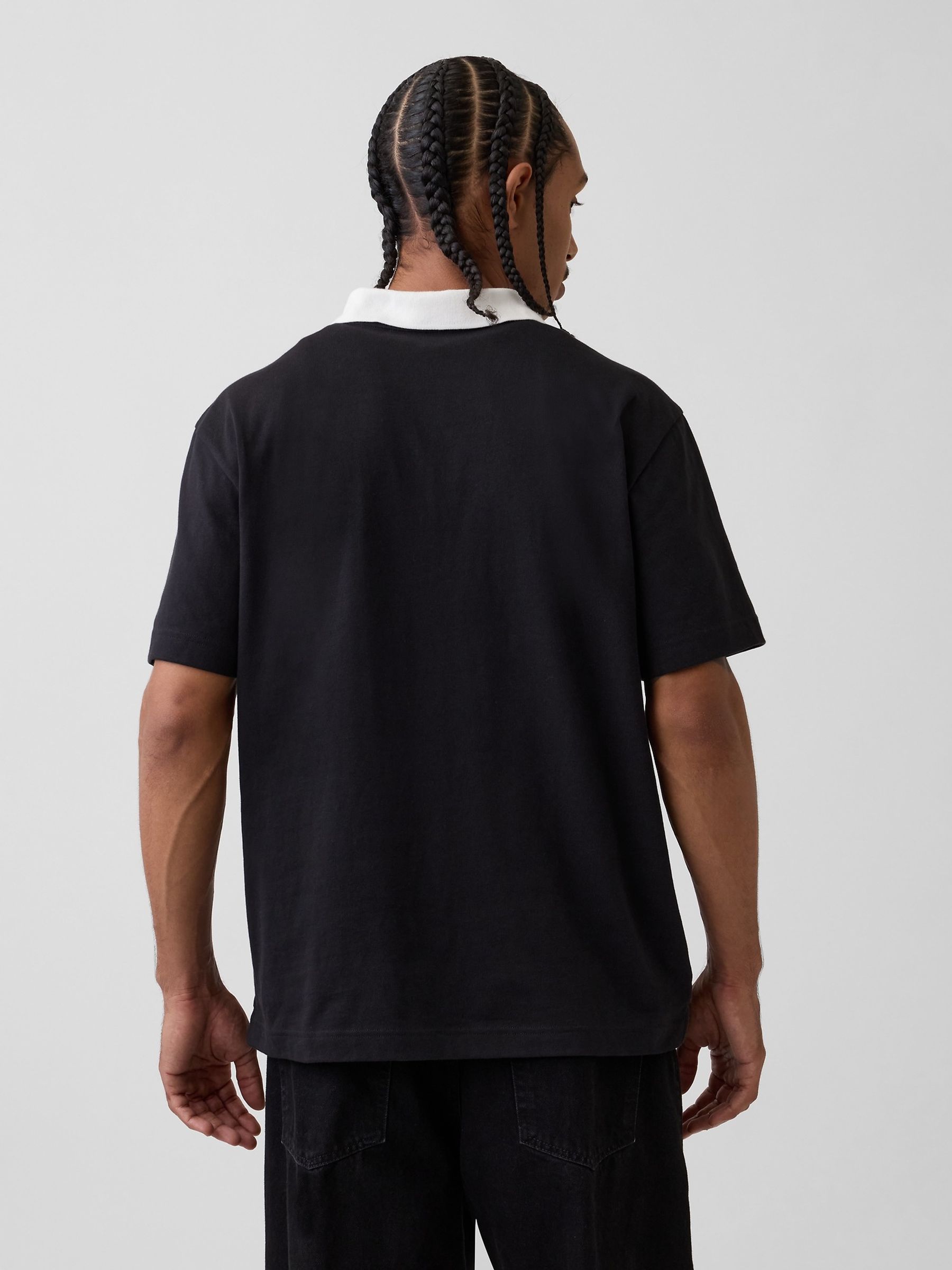 Black Relaxed Logo Rugby Shirt - Image 2 of 4 Black Relaxed Logo Rugby Shirt - Image 2 of 4