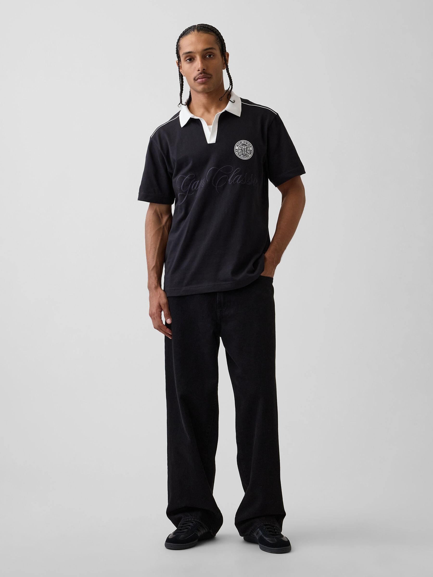 Black Relaxed Logo Rugby Shirt - Image 3 of 4
