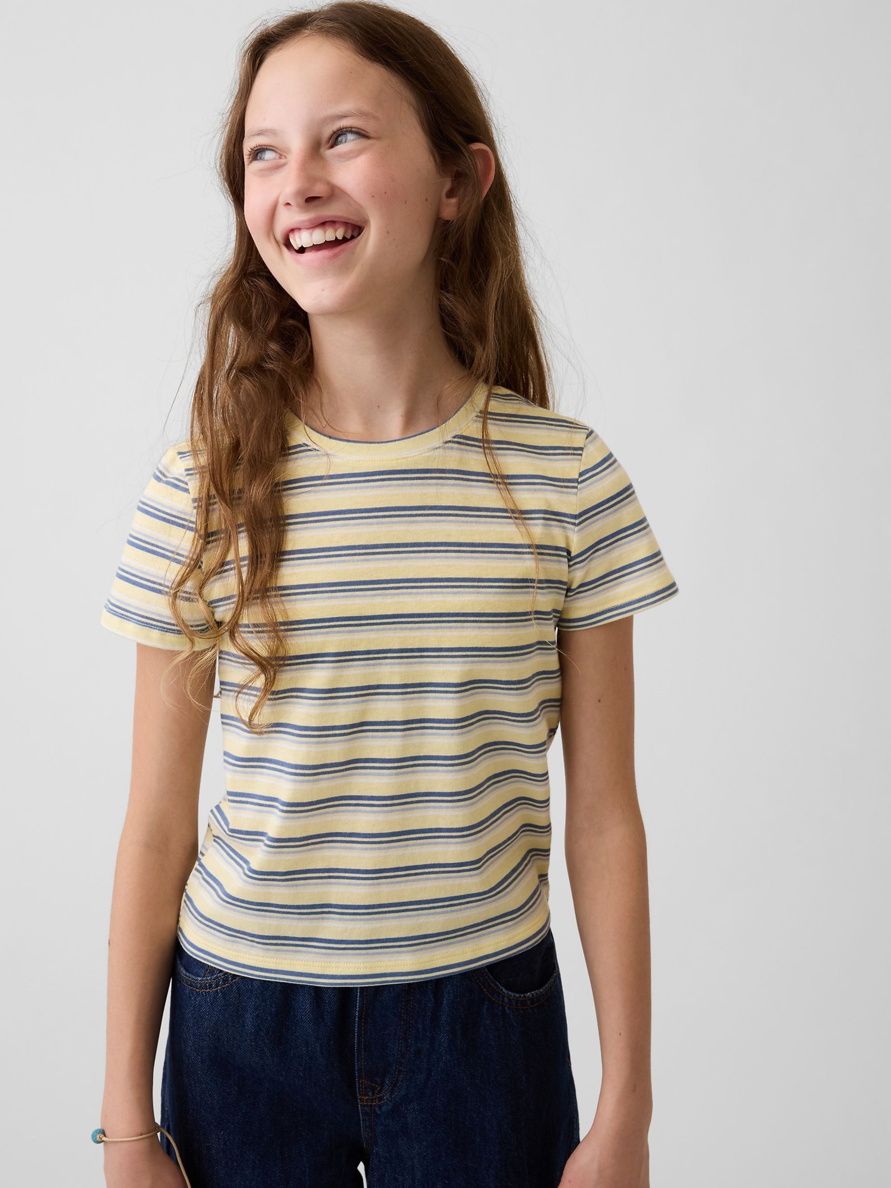Yellow/Grey Stripe VinstageSoft Short Sleeve T-Shirt - Image 1 of 4 Yellow/Grey Stripe VinstageSoft Short Sleeve T-Shirt - Image 1 of 4