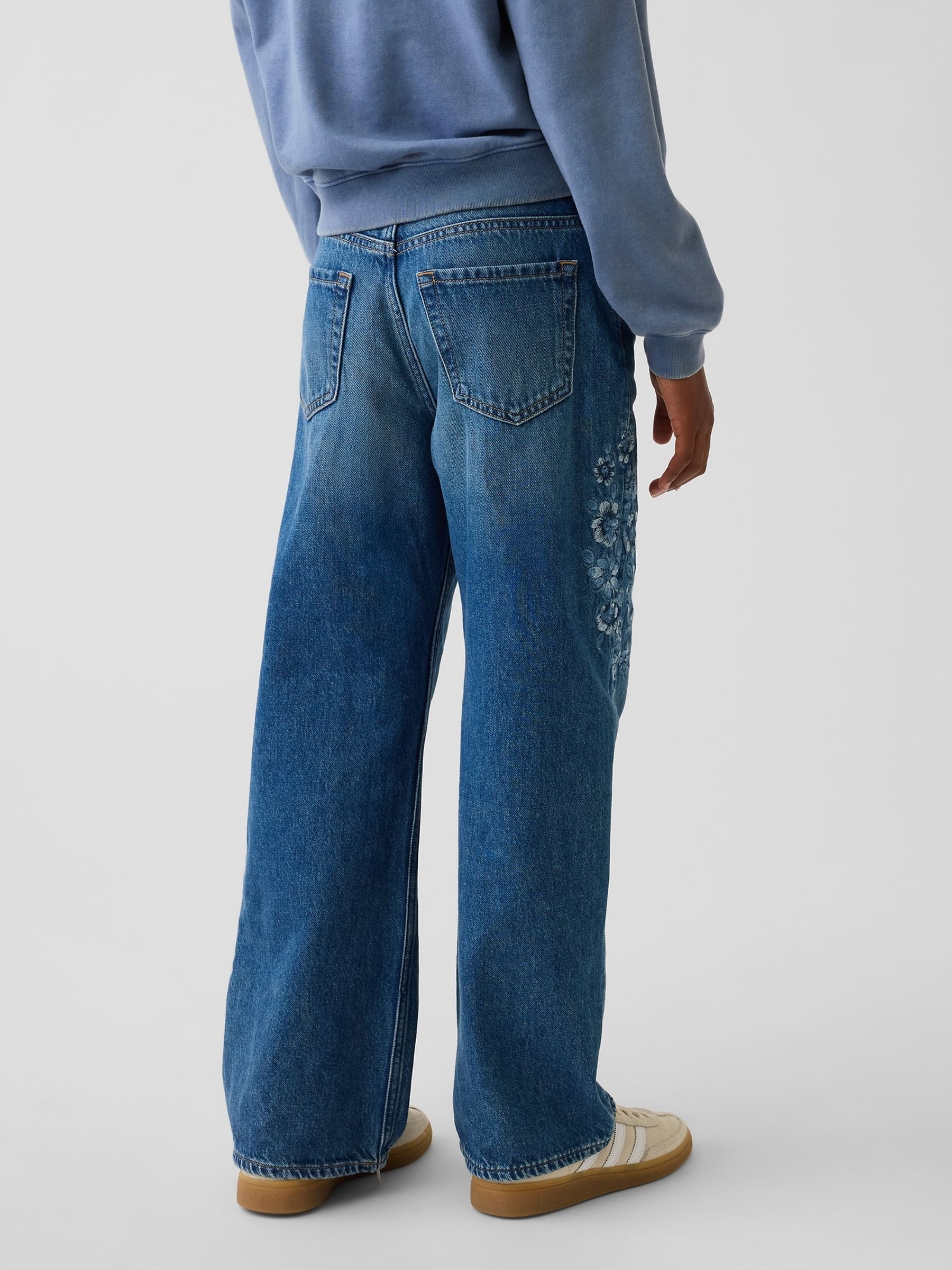 Floral Blue Embroidered Low Rise Stride Wide-Leg Jeans - Image 2 of 5