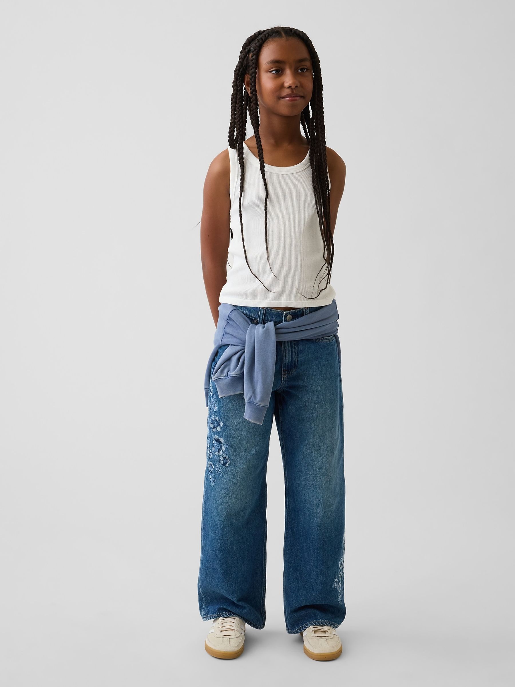 Floral Blue Embroidered Low Rise Stride Wide-Leg Jeans - Image 3 of 5