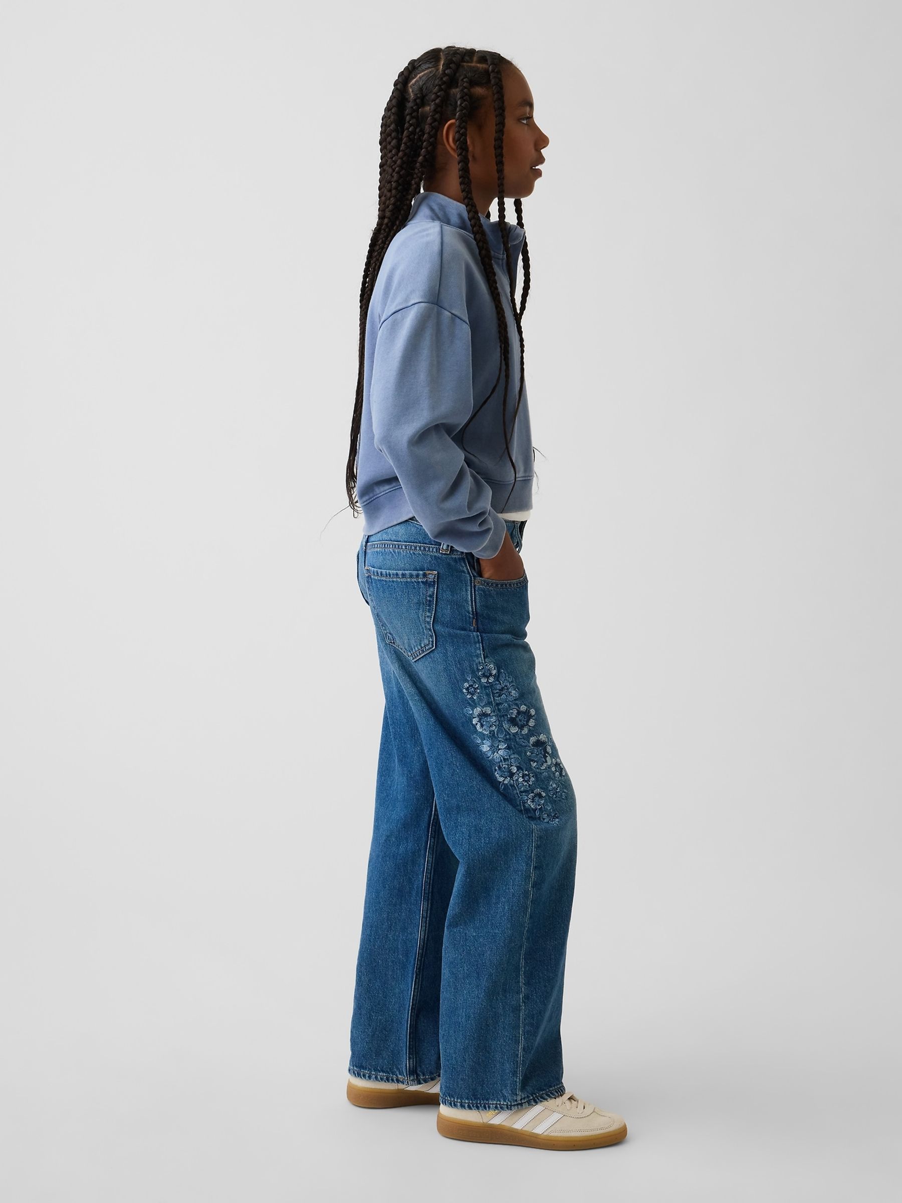 Floral Blue Embroidered Low Rise Stride Wide-Leg Jeans - Image 4 of 5