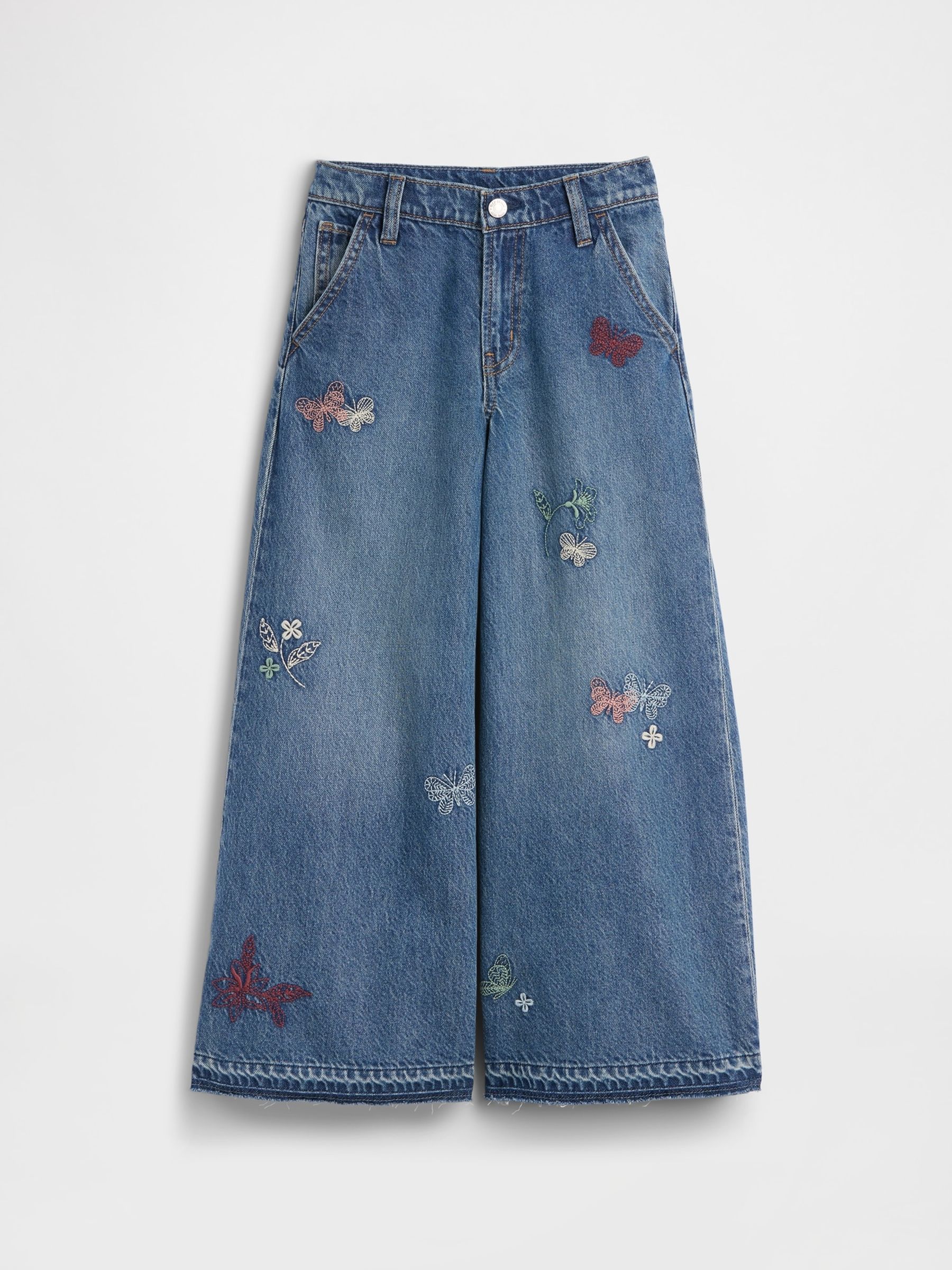 Medium Wash Embroidered Low Rise Yoke Front Baggy Jeans - Image 4 of 6