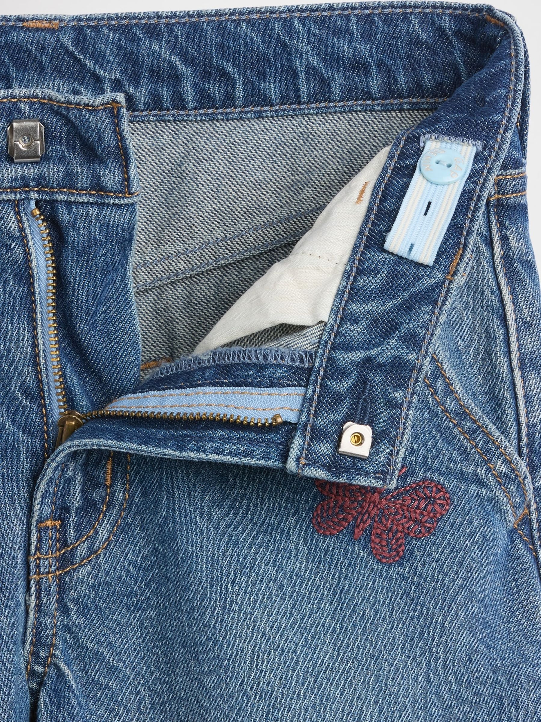 Medium Wash Embroidered Low Rise Yoke Front Baggy Jeans - Image 5 of 6