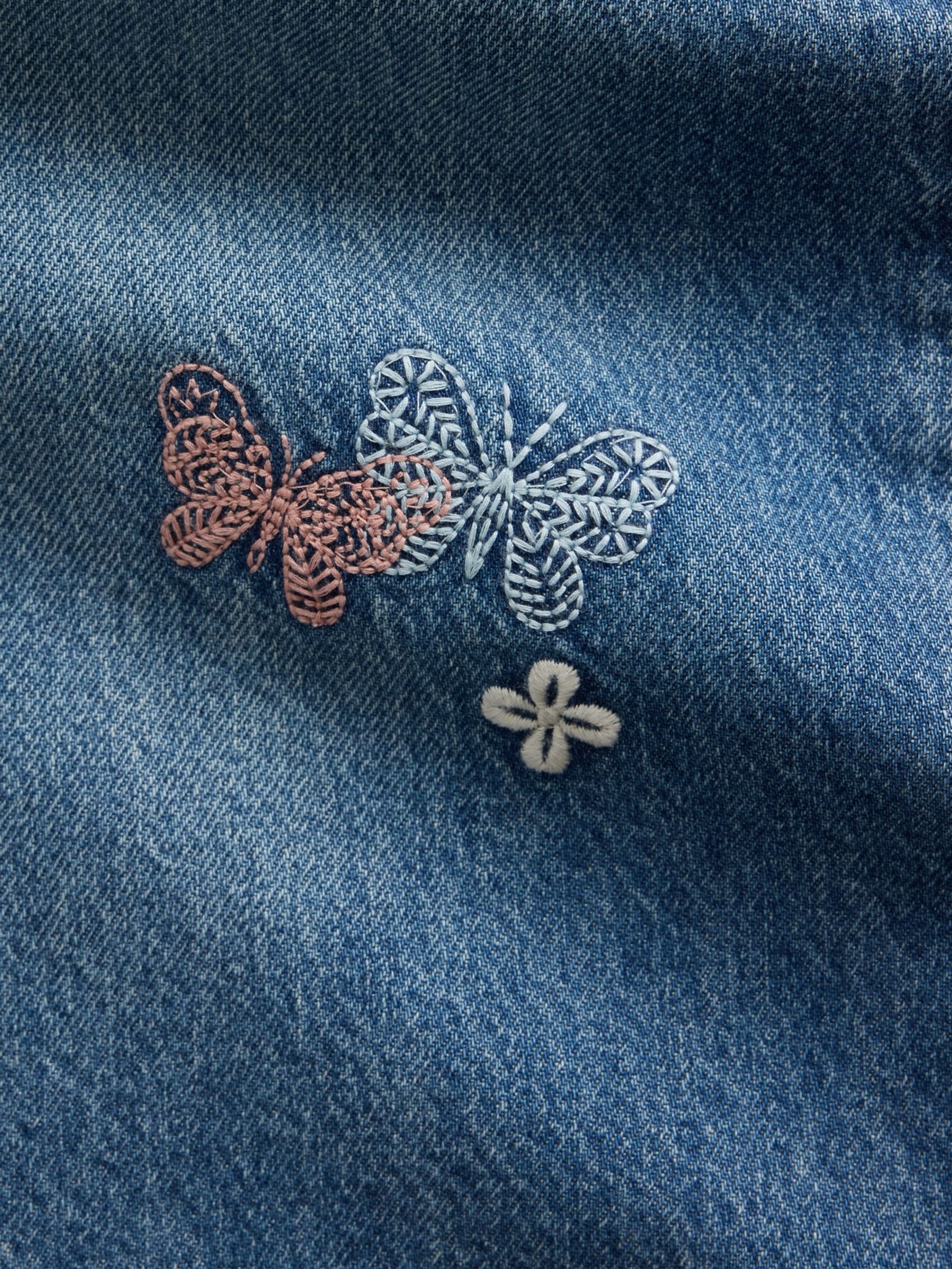 Medium Wash Embroidered Low Rise Yoke Front Baggy Jeans - Image 6 of 6