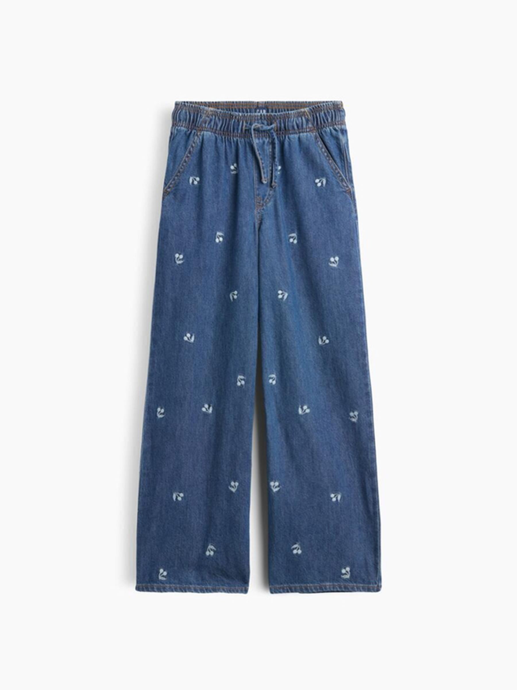 Medium Wash Cherry High Waisted Pull On Wide-Leg Jeans - Image 2 of 4