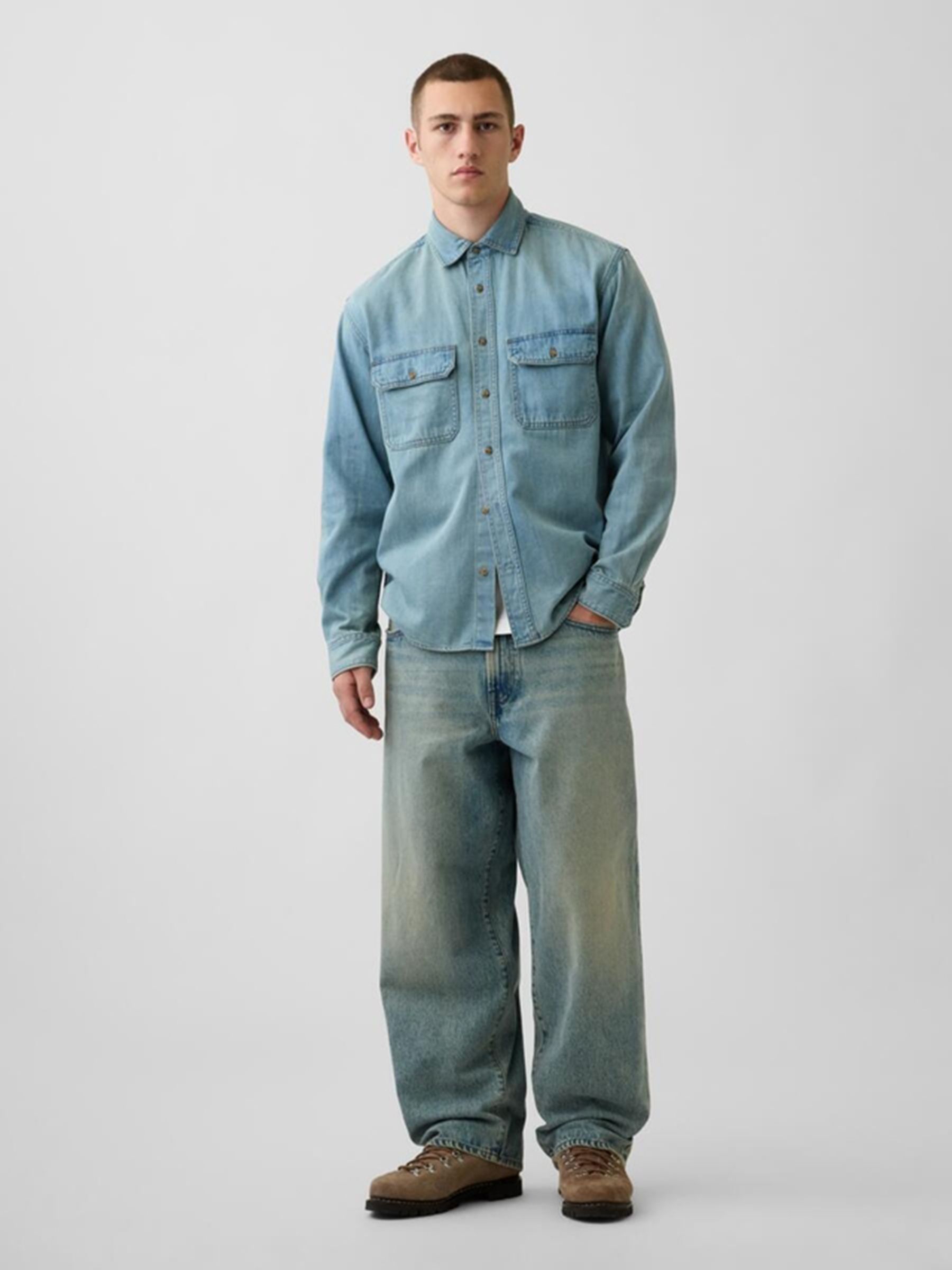 Light Wash UltraSoft Denim Relaxed Utility Shirt - Image 3 of 5