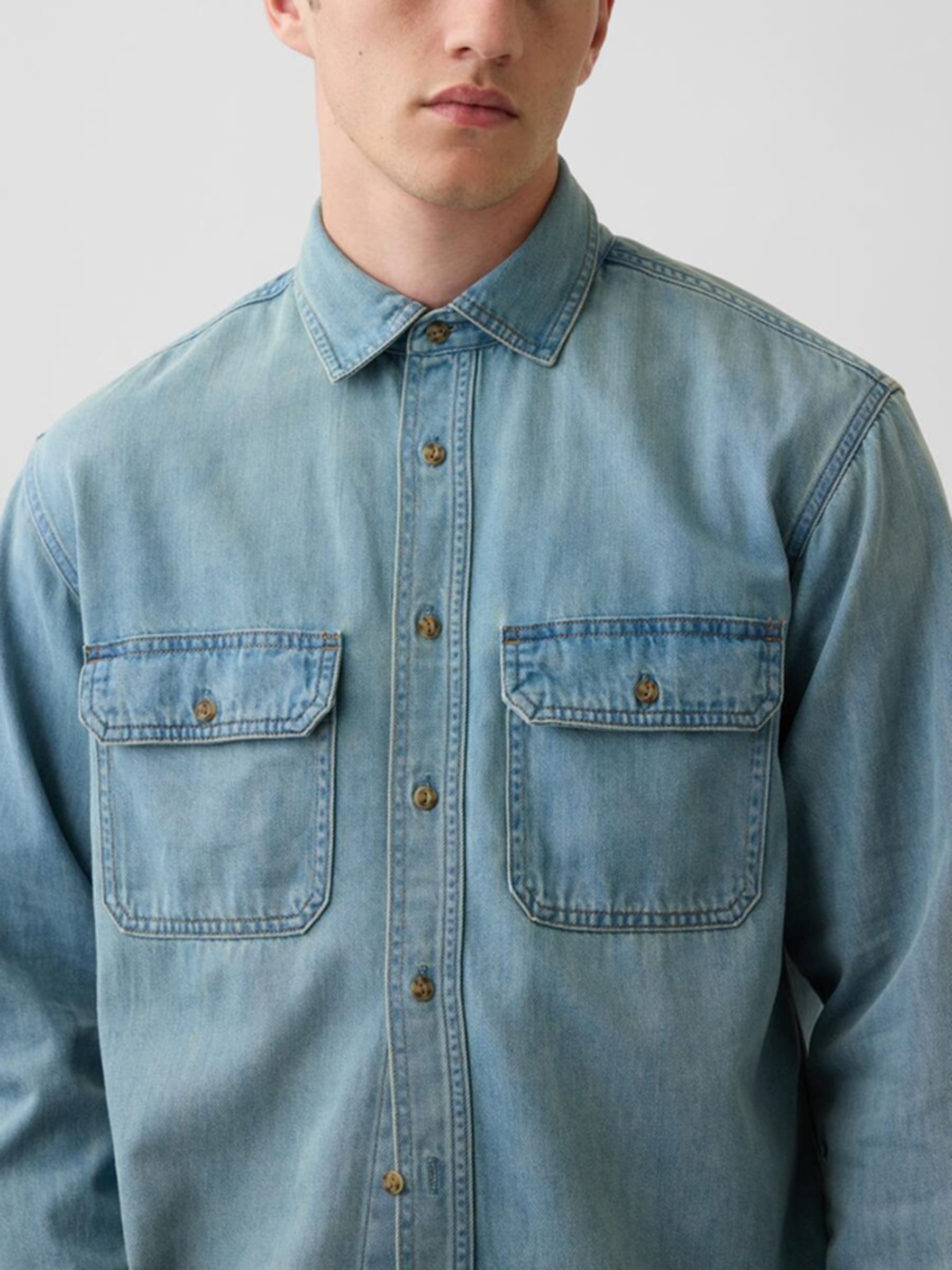 Light Wash UltraSoft Denim Relaxed Utility Shirt - Image 4 of 5