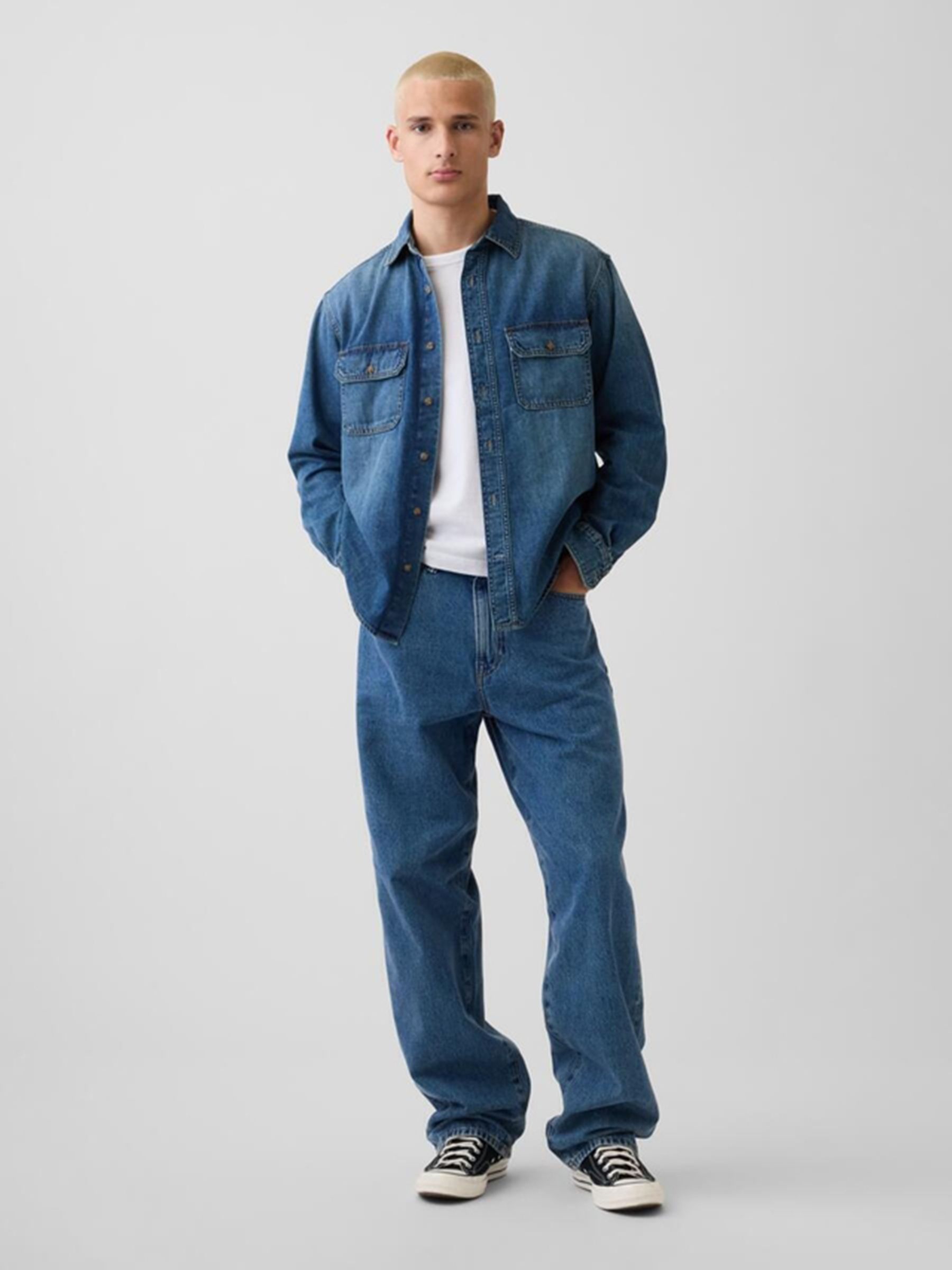 Dark Wash UltraSoft Denim Relaxed Utility Shirt - Image 3 of 5
