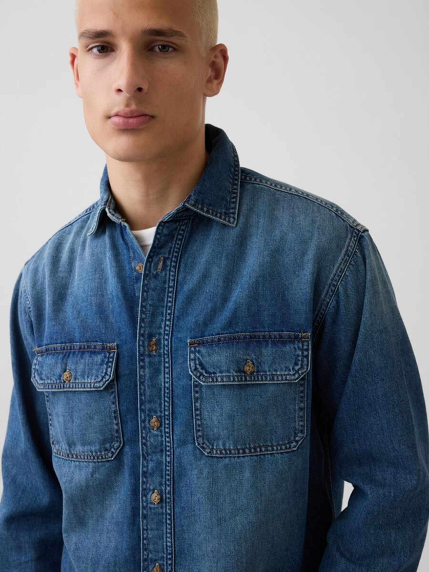 Dark Wash UltraSoft Denim Relaxed Utility Shirt - Image 4 of 5