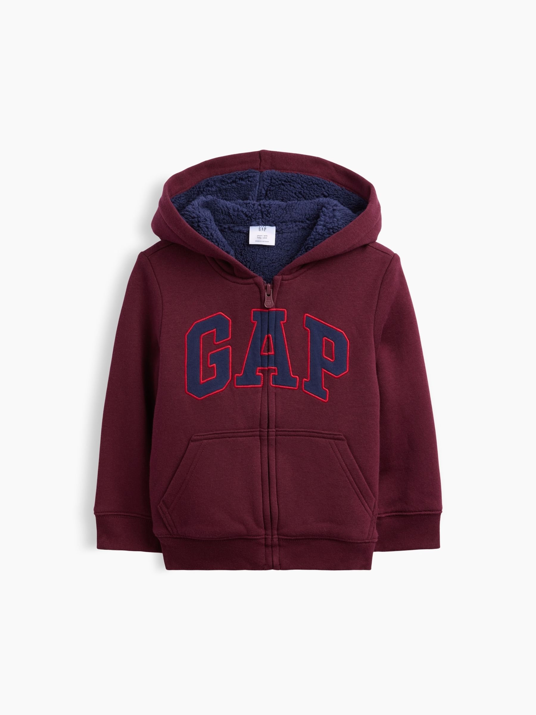 Burgundy Red & Navy Sherpa-Lined Logo Zip-Up Hoodie - Image 1 of 3