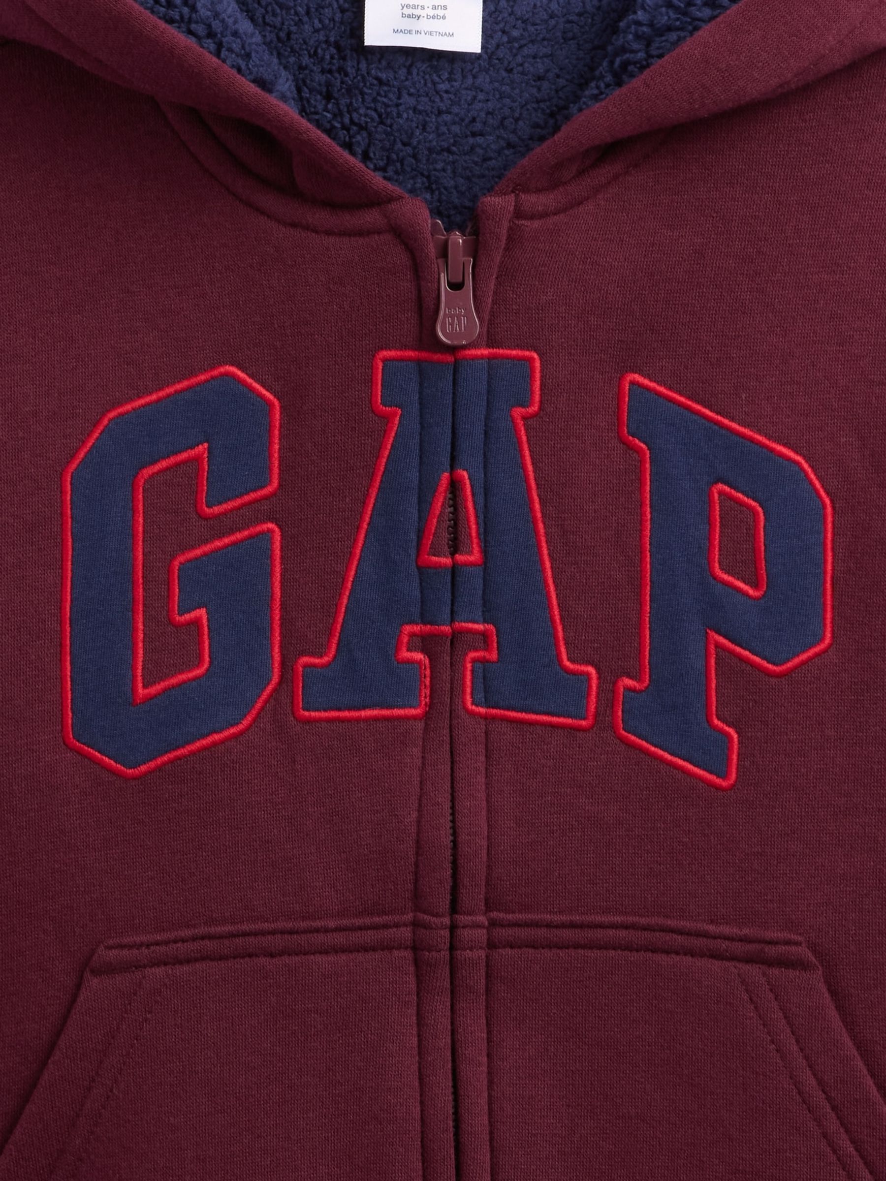 Burgundy Red & Navy Sherpa-Lined Logo Zip-Up Hoodie - Image 3 of 3