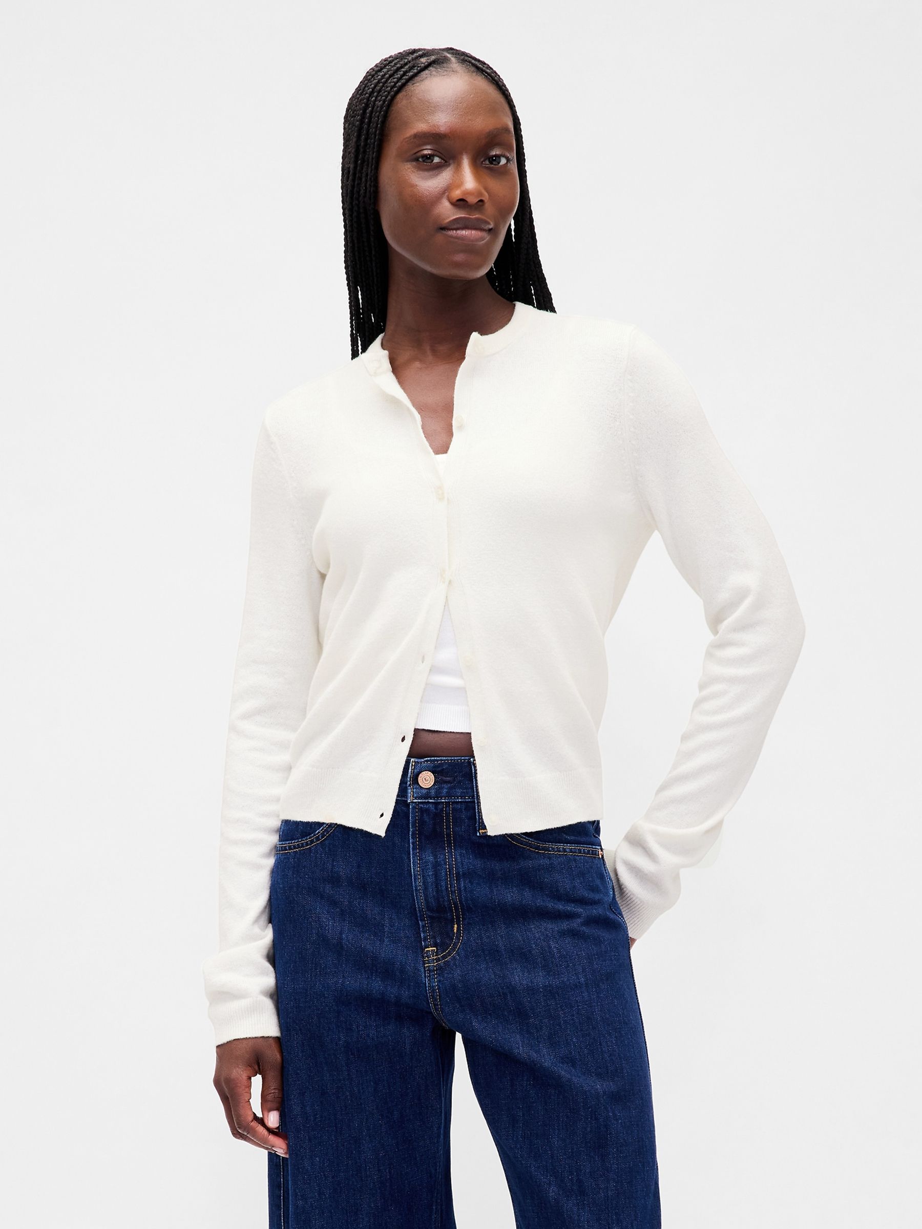 White CashSoft Crop Cardigan - Image 1 of 4