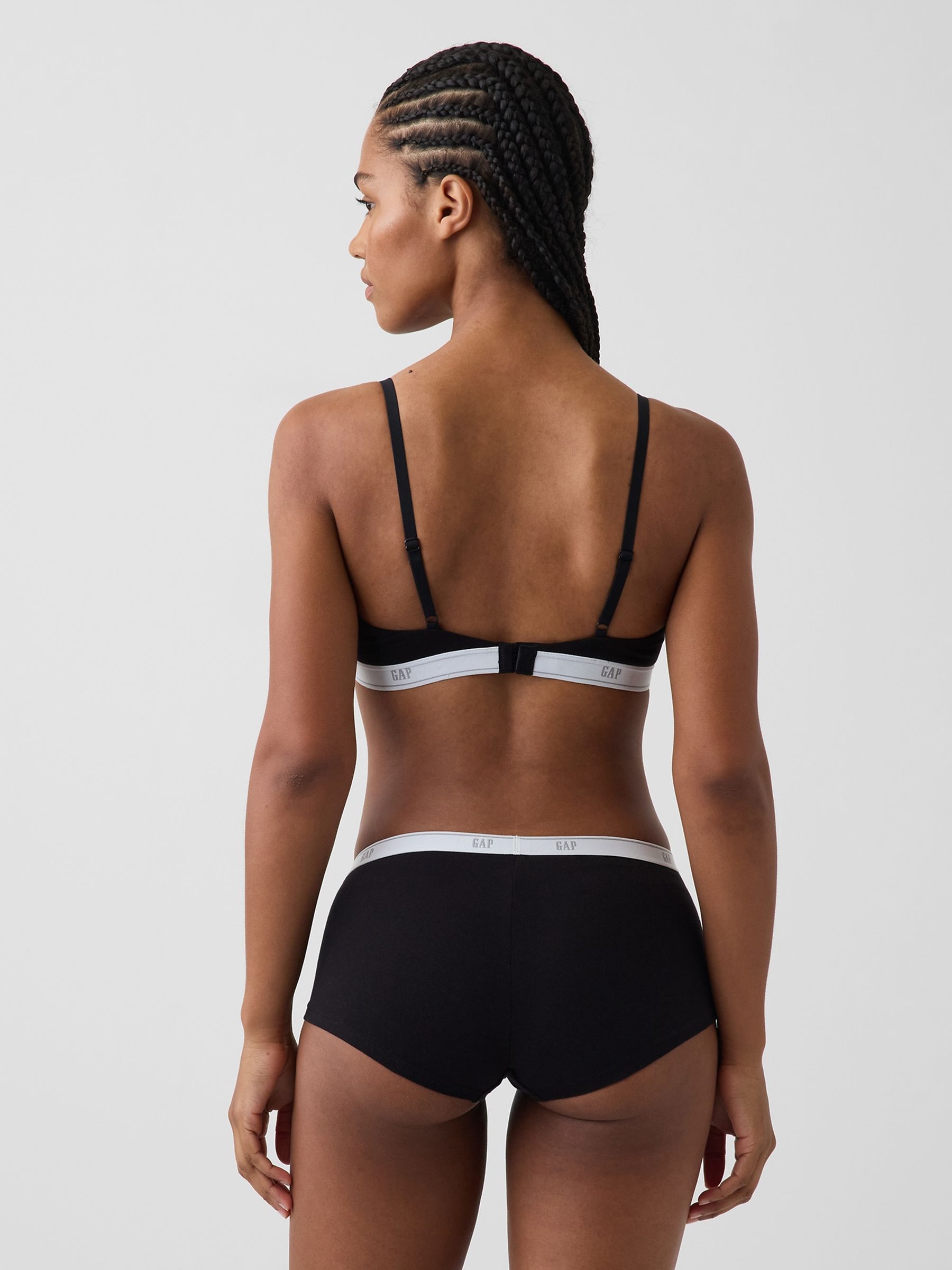 Black Softest Stretch Cotton Logo Triangle Bra - Image 2 of 5 Black Softest Stretch Cotton Logo Triangle Bra - Image 2 of 5
