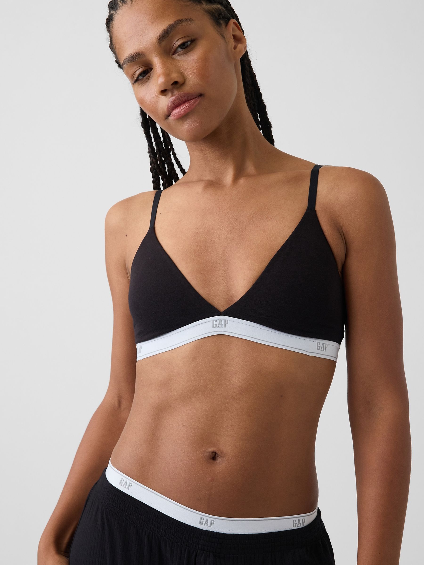 Black Softest Stretch Cotton Logo Triangle Bra - Image 3 of 5