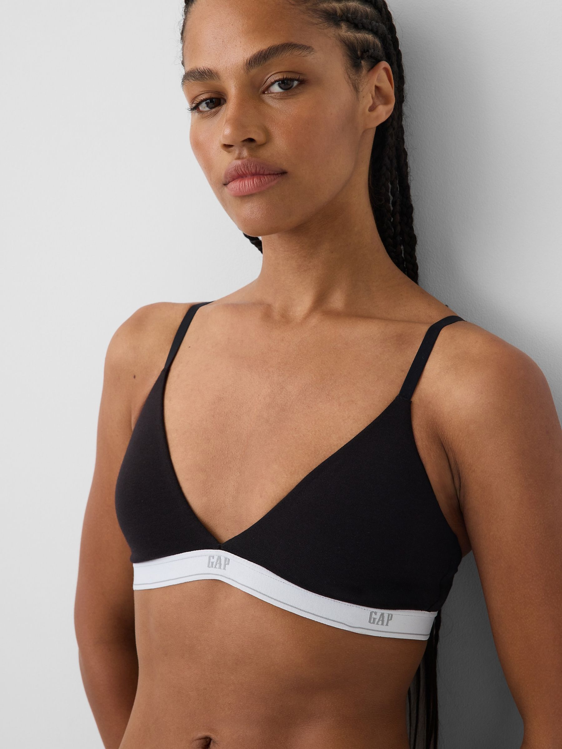 Black Softest Stretch Cotton Logo Triangle Bra - Image 4 of 5