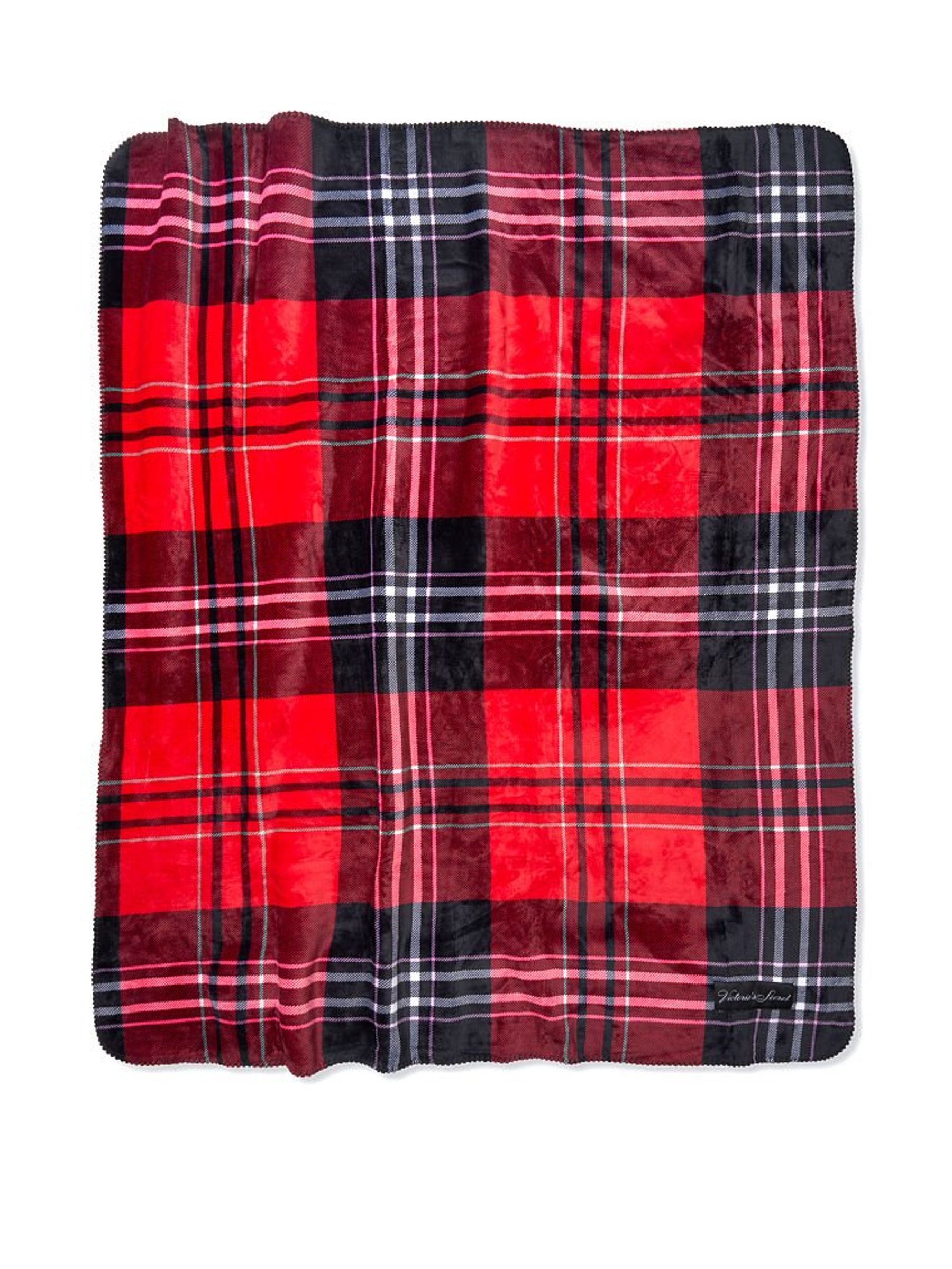 Lipstick/ Black Flannel Plaid Sherpa Blanket - Image 2 of 3