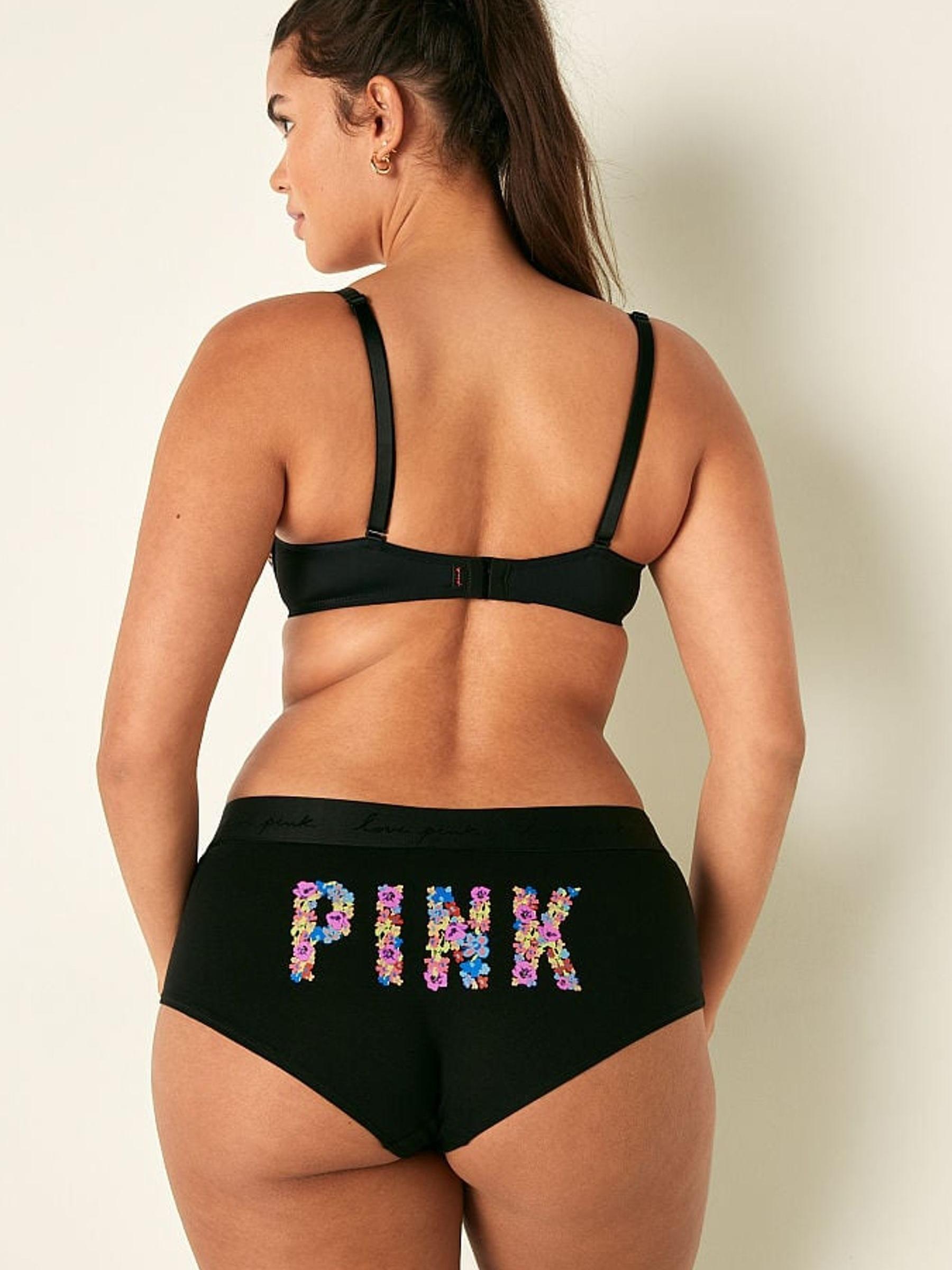 Pure Black Floral Logo Smooth Lightly Lined Bra - Image 2 of 5