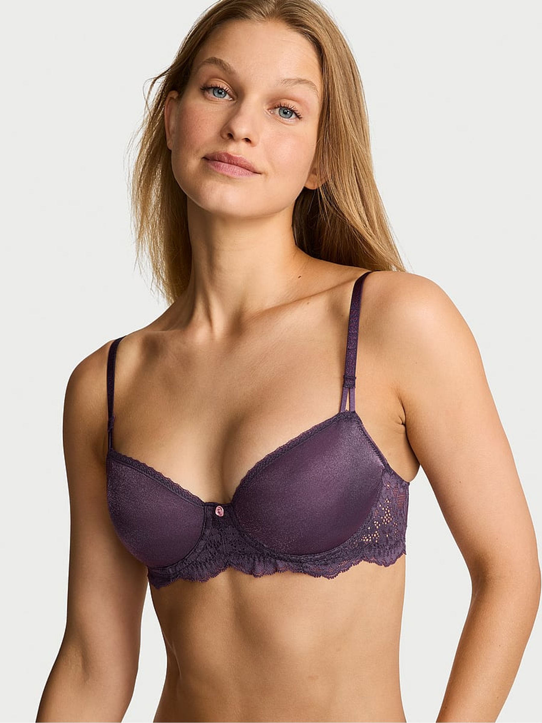 Shadow Purple Unlined Balcony Sheer Shimmer Lace Bra - Image 2 of 3 Shadow Purple Unlined Balcony Sheer Shimmer Lace Bra - Image 2 of 3