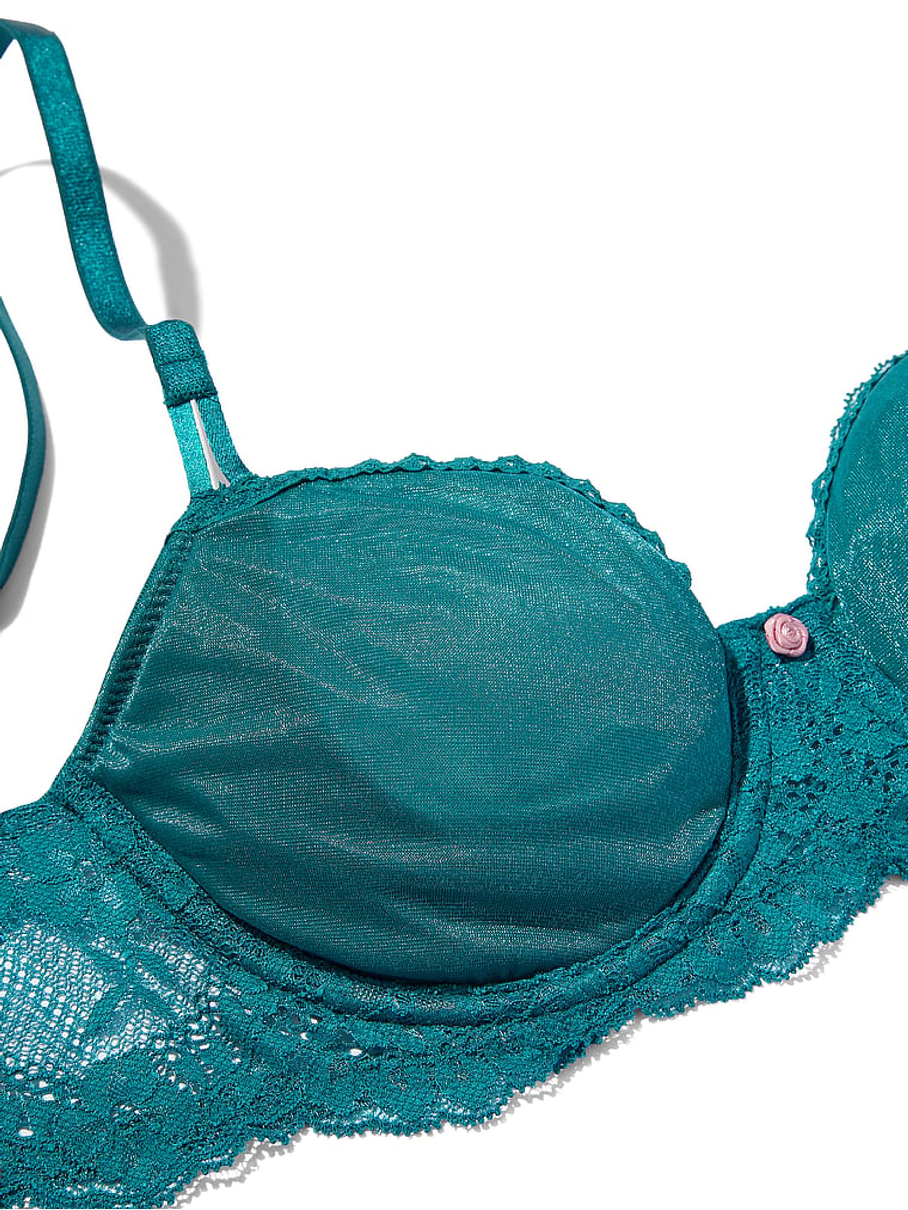 Aquarium Blue Unlined Balcony Sheer Shimmer Lace Bra - Image 4 of 4