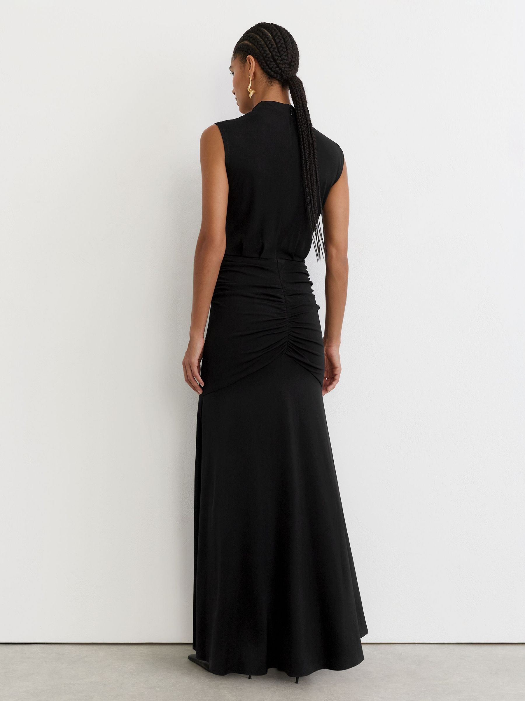 Petite Draped High-Neck Sleeveless Maxi Dress in Black - Image 6 of 8