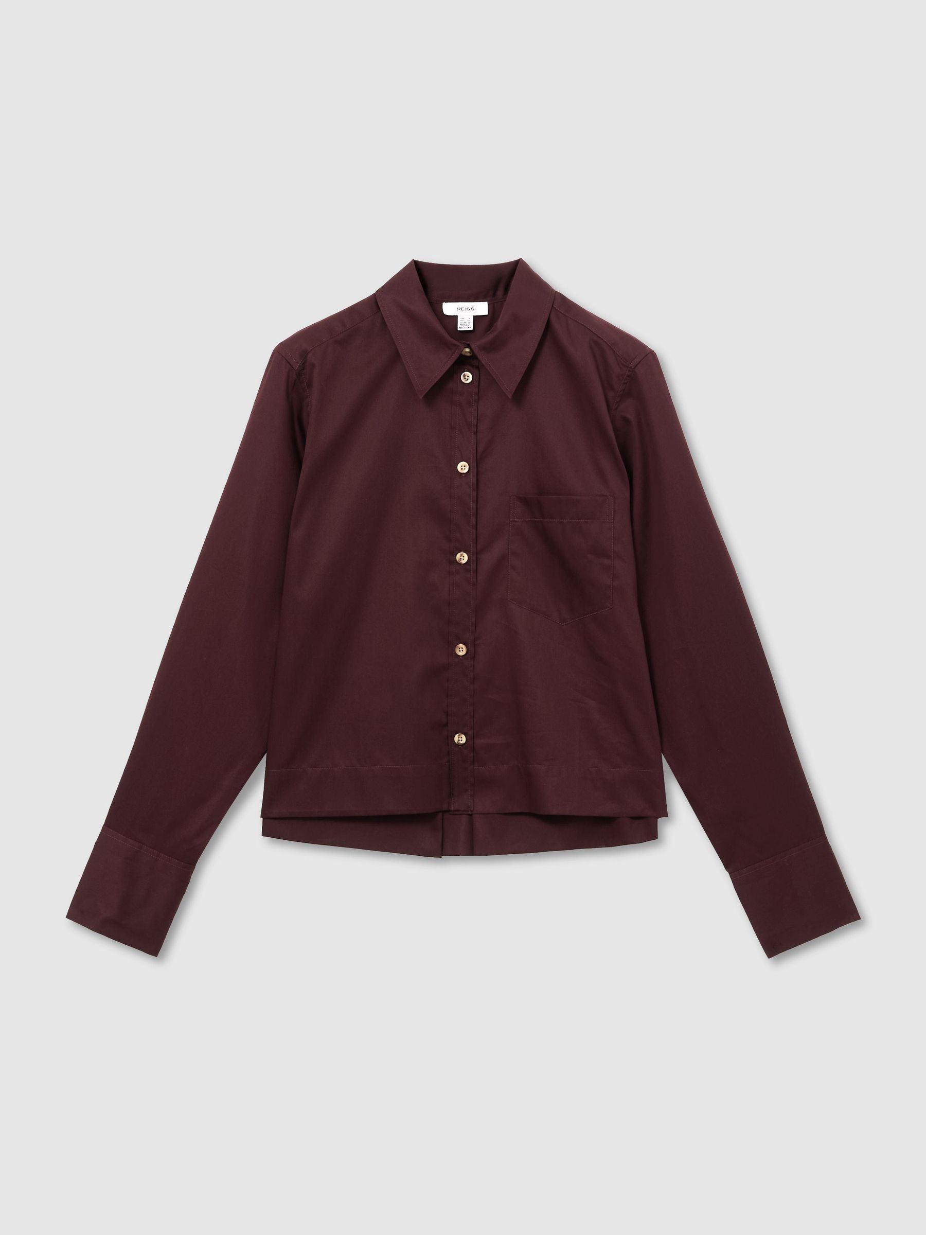 Cotton Cropped Long-Sleeve Shirt in Burgundy - Image 2 of 8