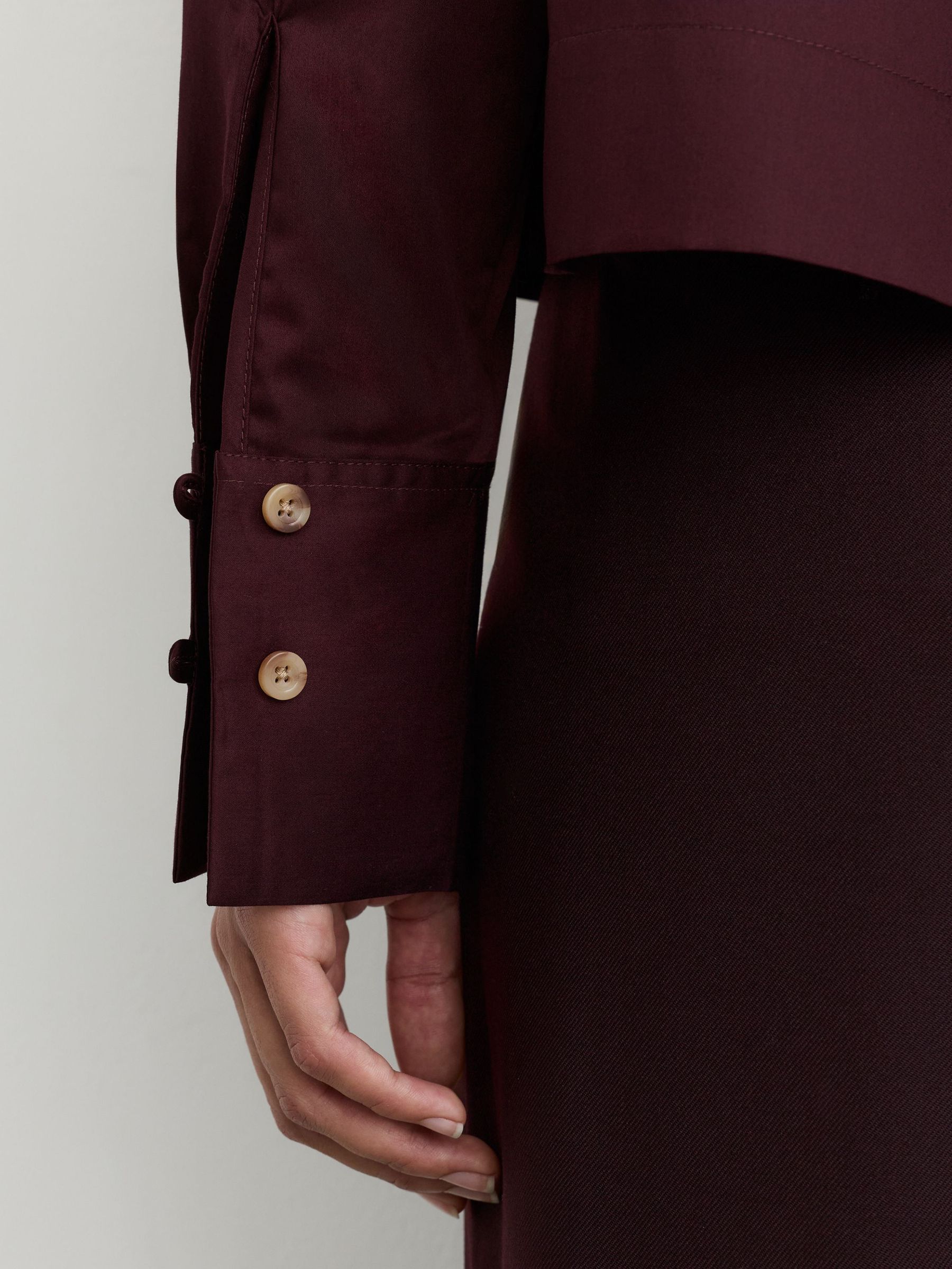 Cotton Cropped Long-Sleeve Shirt in Burgundy - Image 5 of 8