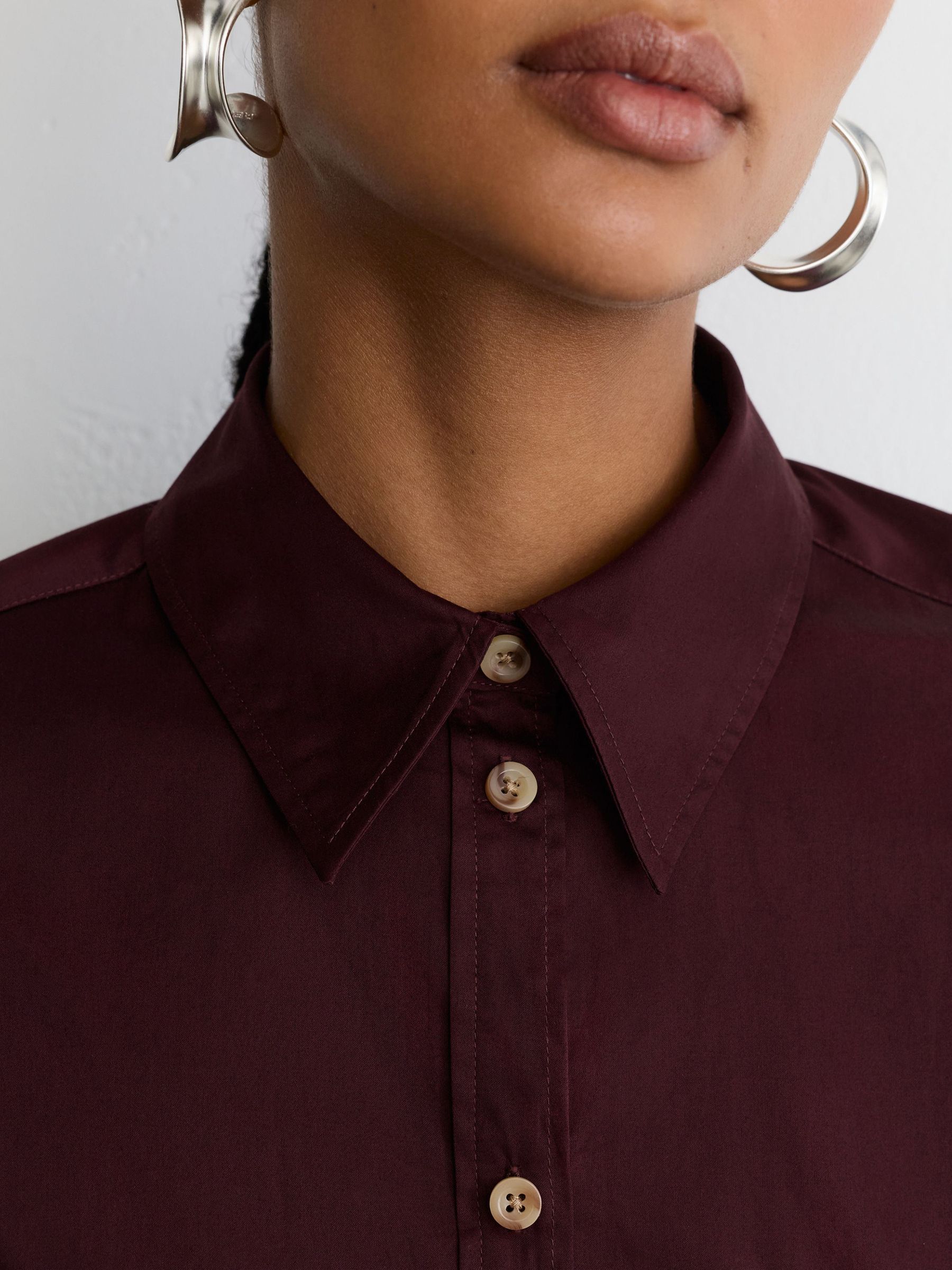 Cotton Cropped Long-Sleeve Shirt in Burgundy - Image 6 of 8