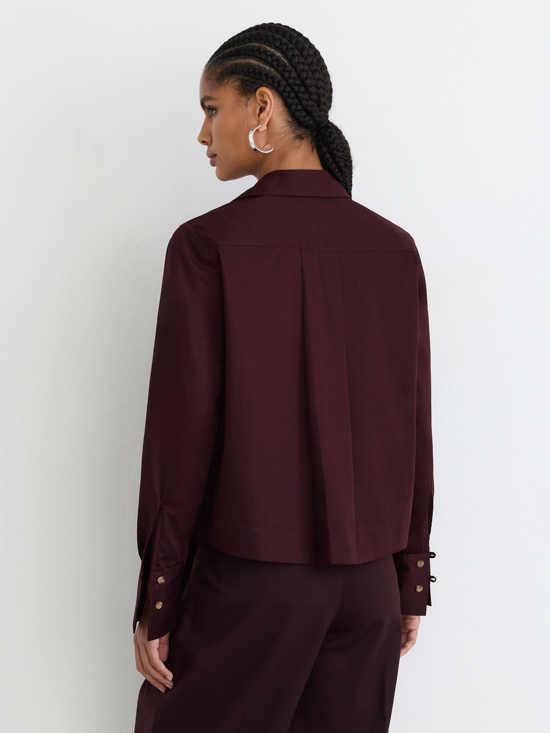 Cotton Cropped Long-Sleeve Shirt in Burgundy - Image 7 of 8