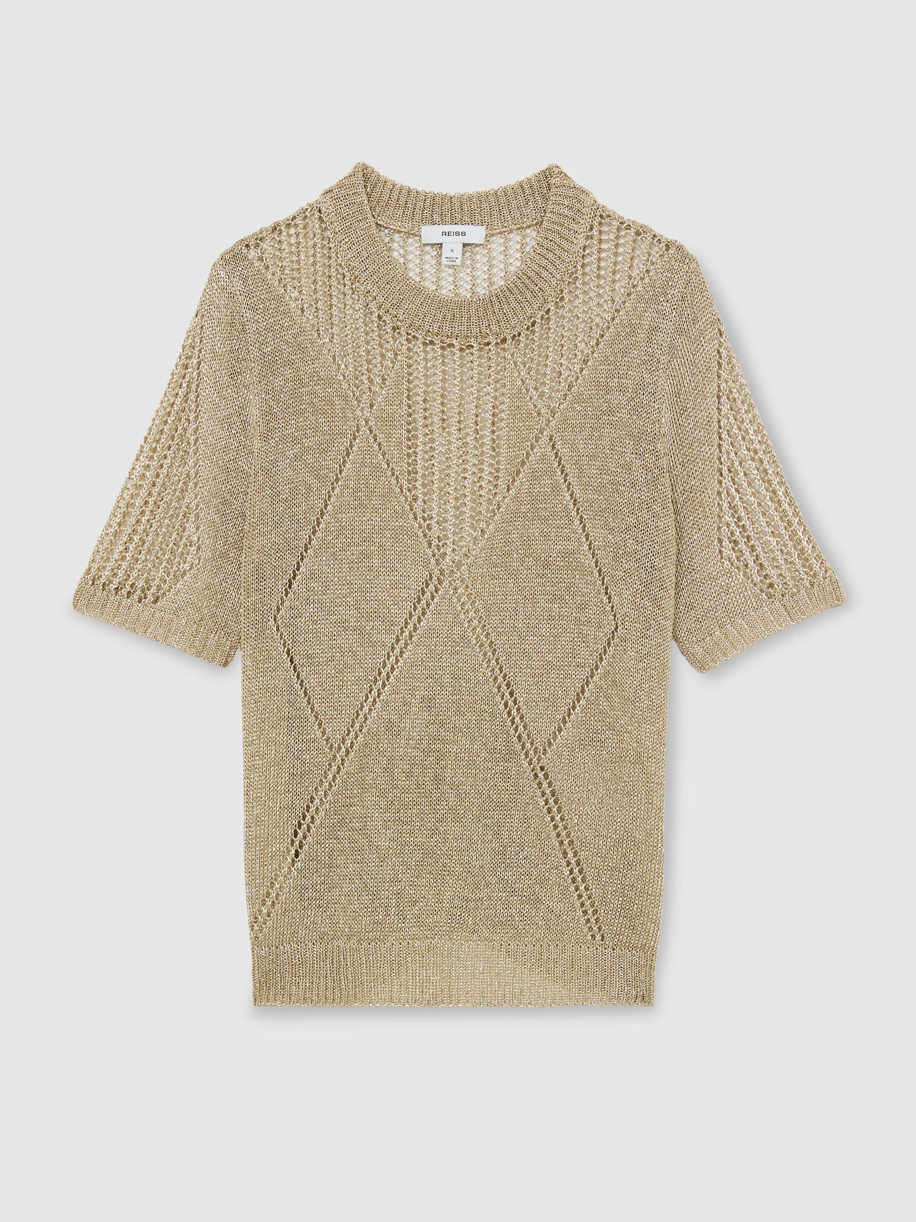 Metallic Argyle Open-Knit Top in Gold - Image 2 of 6