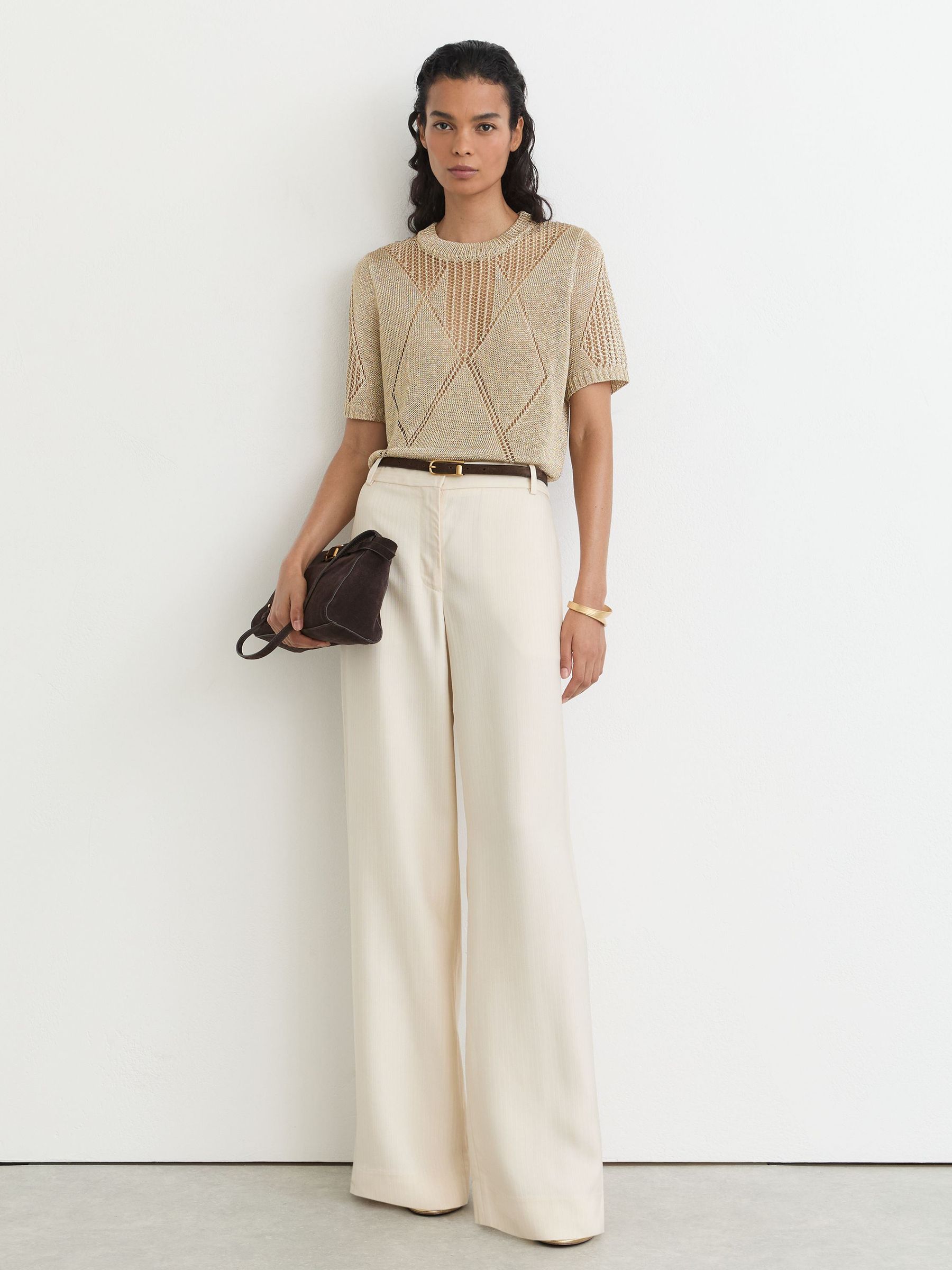 Metallic Argyle Open-Knit Top in Gold - Image 4 of 6
