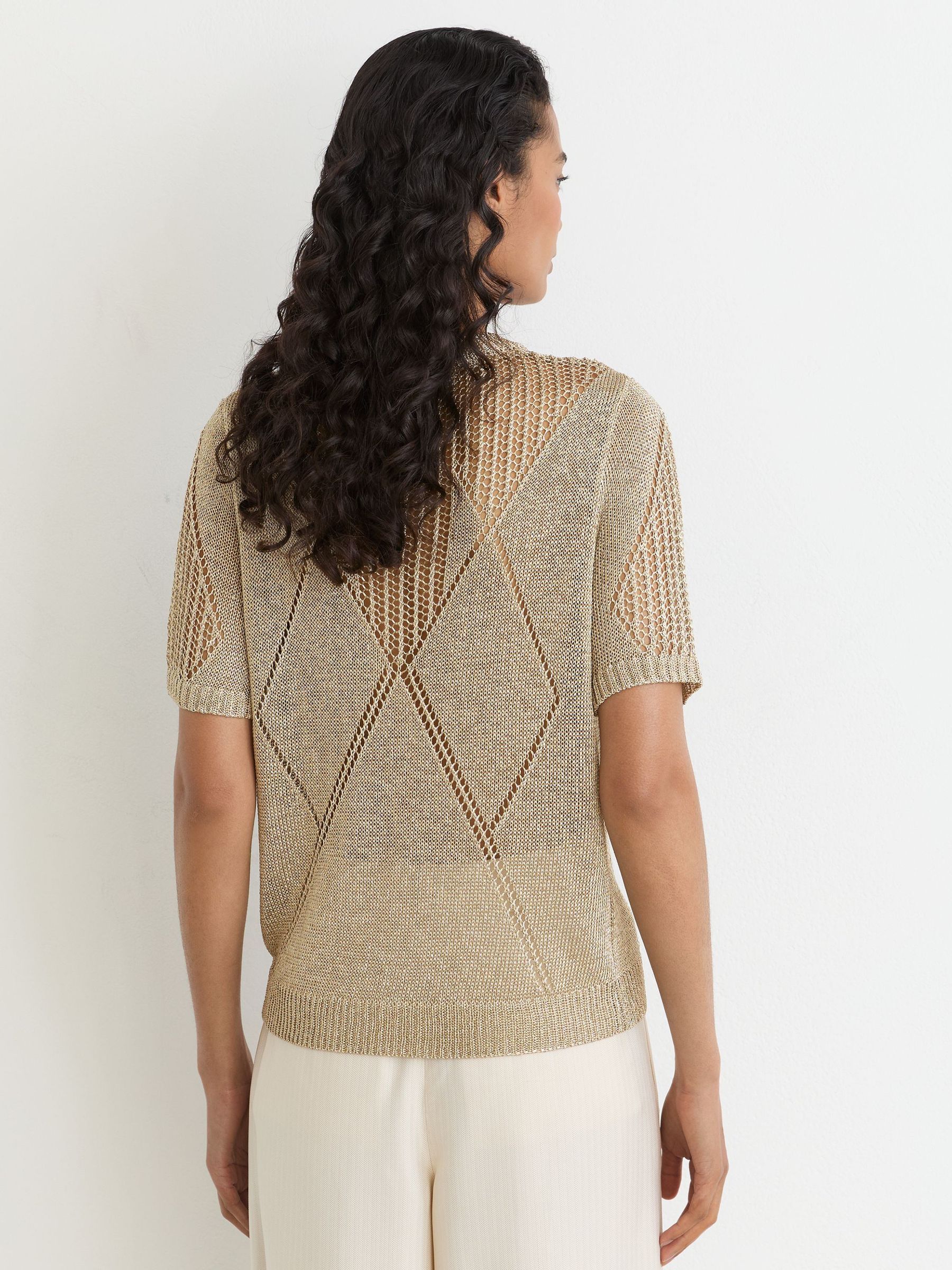 Metallic Argyle Open-Knit Top in Gold - Image 5 of 6
