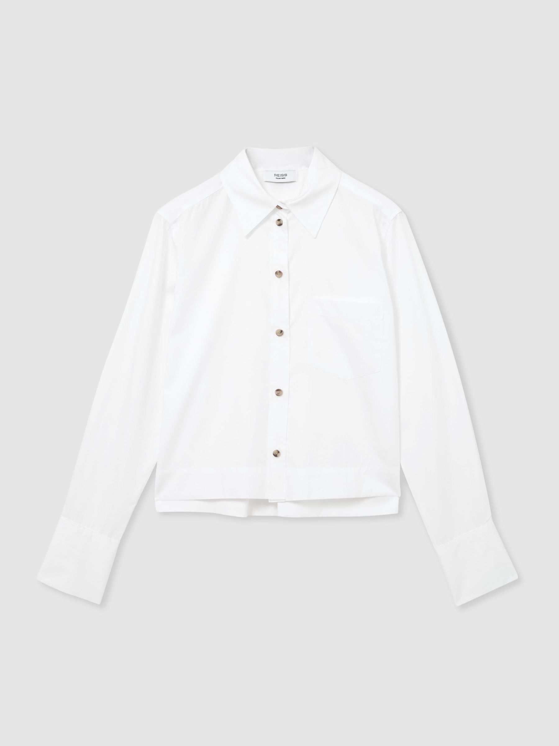 Cotton Cropped Long-Sleeve Shirt in White - Image 2 of 8
