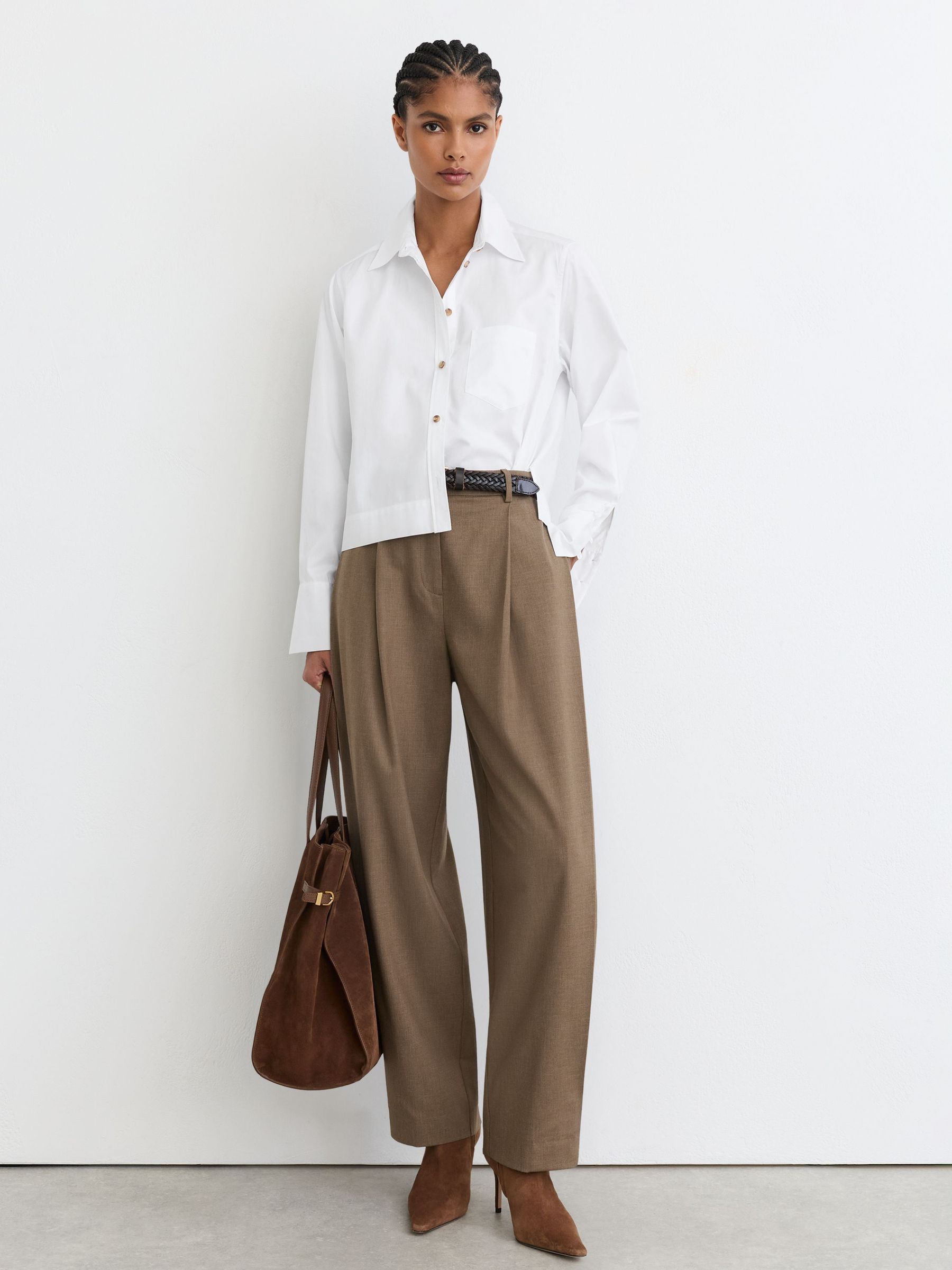 Cotton Cropped Long-Sleeve Shirt in White - Image 3 of 8