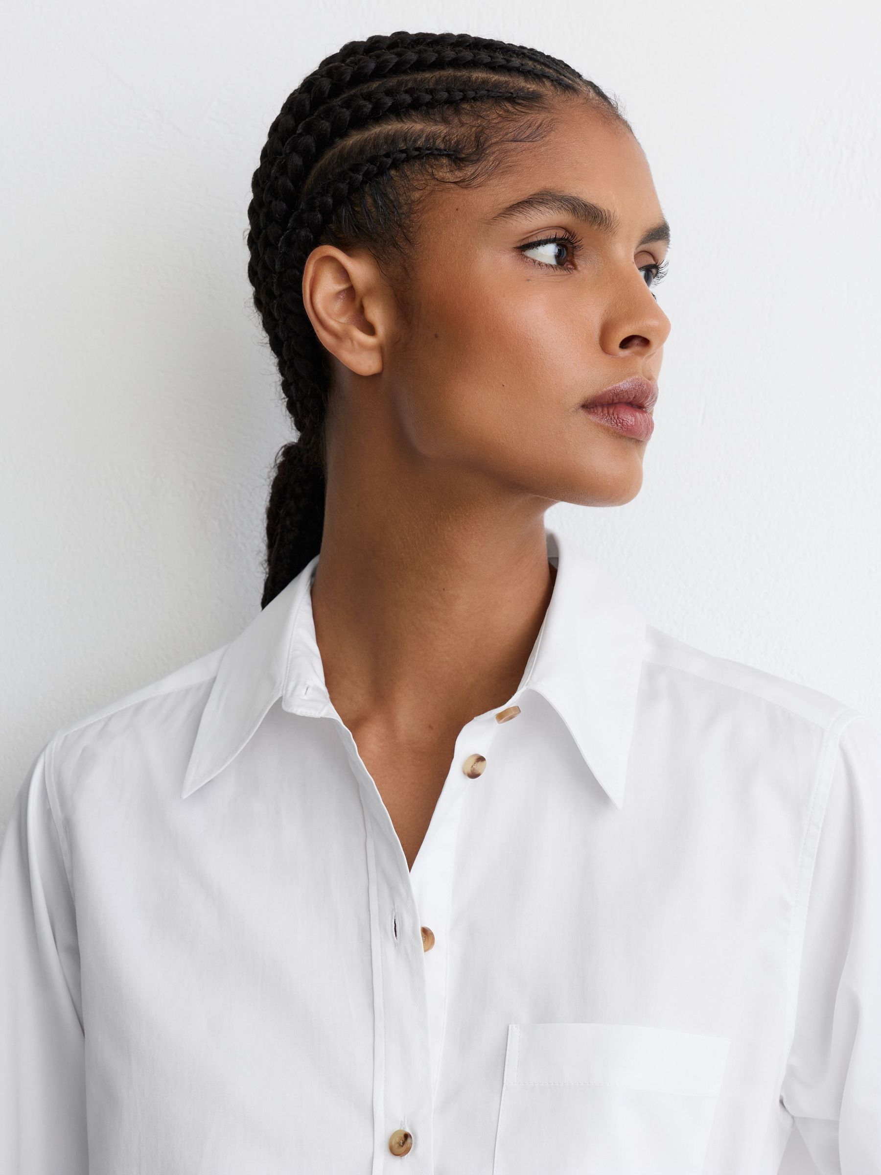 Cotton Cropped Long-Sleeve Shirt in White - Image 4 of 8