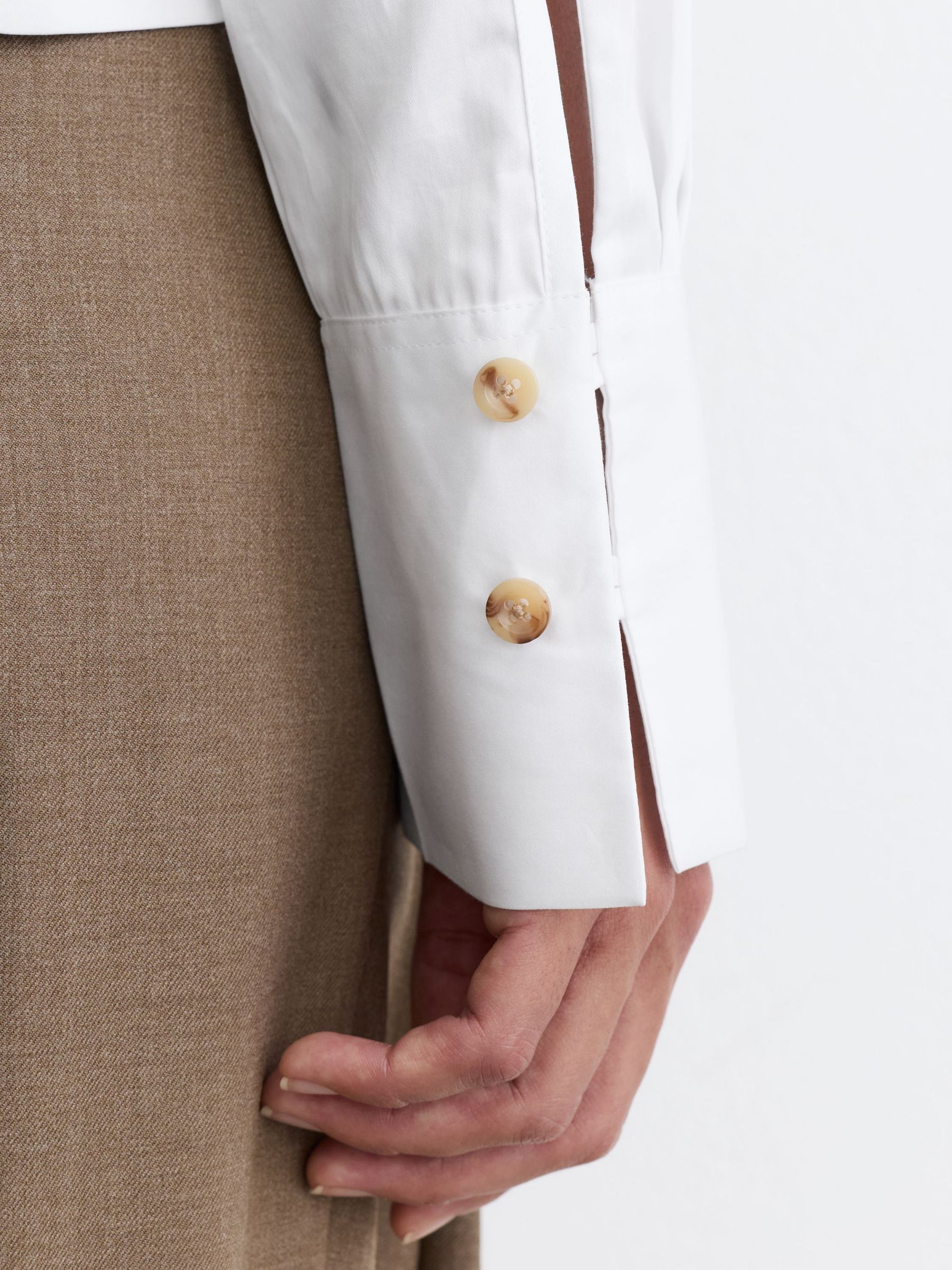 Cotton Cropped Long-Sleeve Shirt in White - Image 5 of 8
