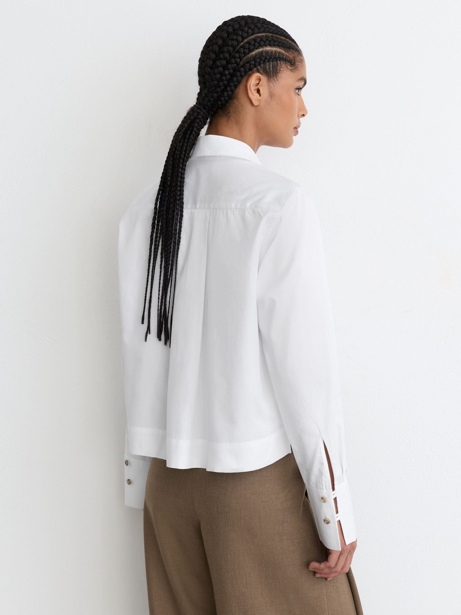 Cotton Cropped Long-Sleeve Shirt in White - Image 7 of 8