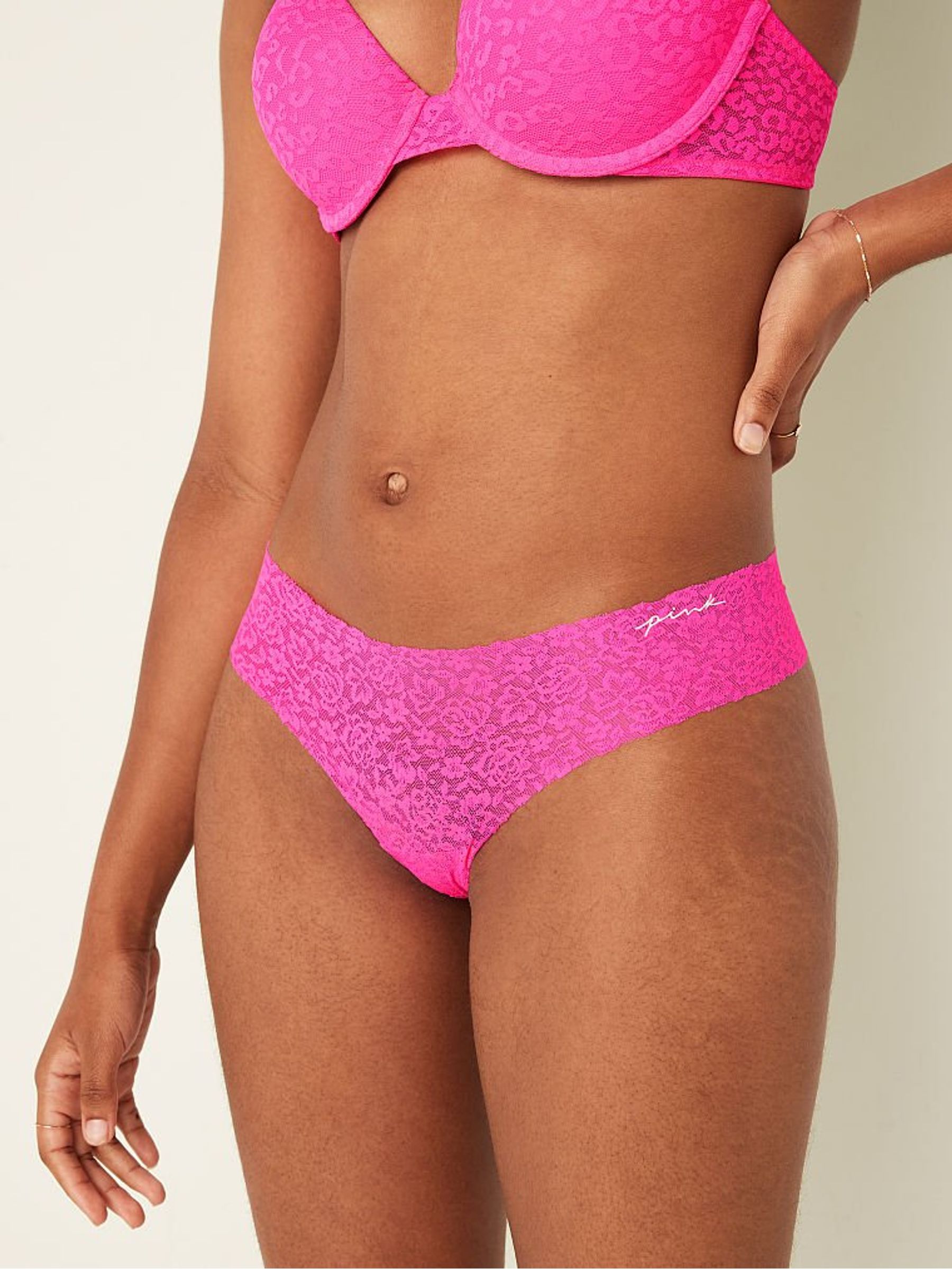 Atomic Pink Thong Lace No Show Knickers - Image 1 of 2