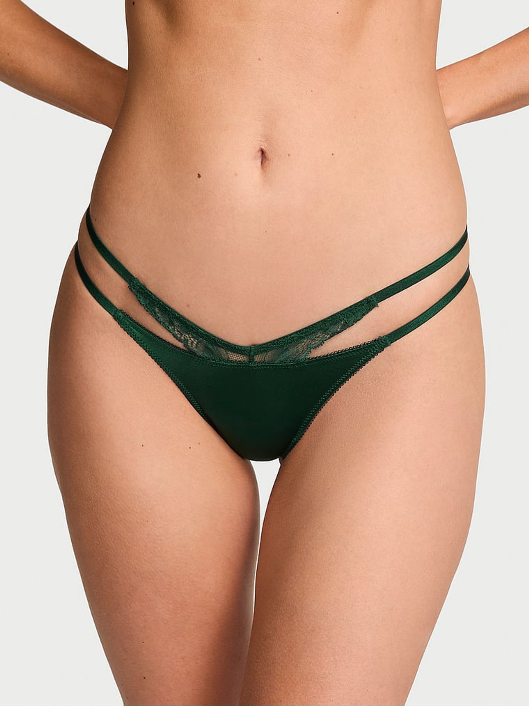 Velvet Pine Green G-String Lace Trim Cut Out Knickers - Image 1 of 2 Velvet Pine Green G-String Lace Trim Cut Out Knickers - Image 1 of 2
