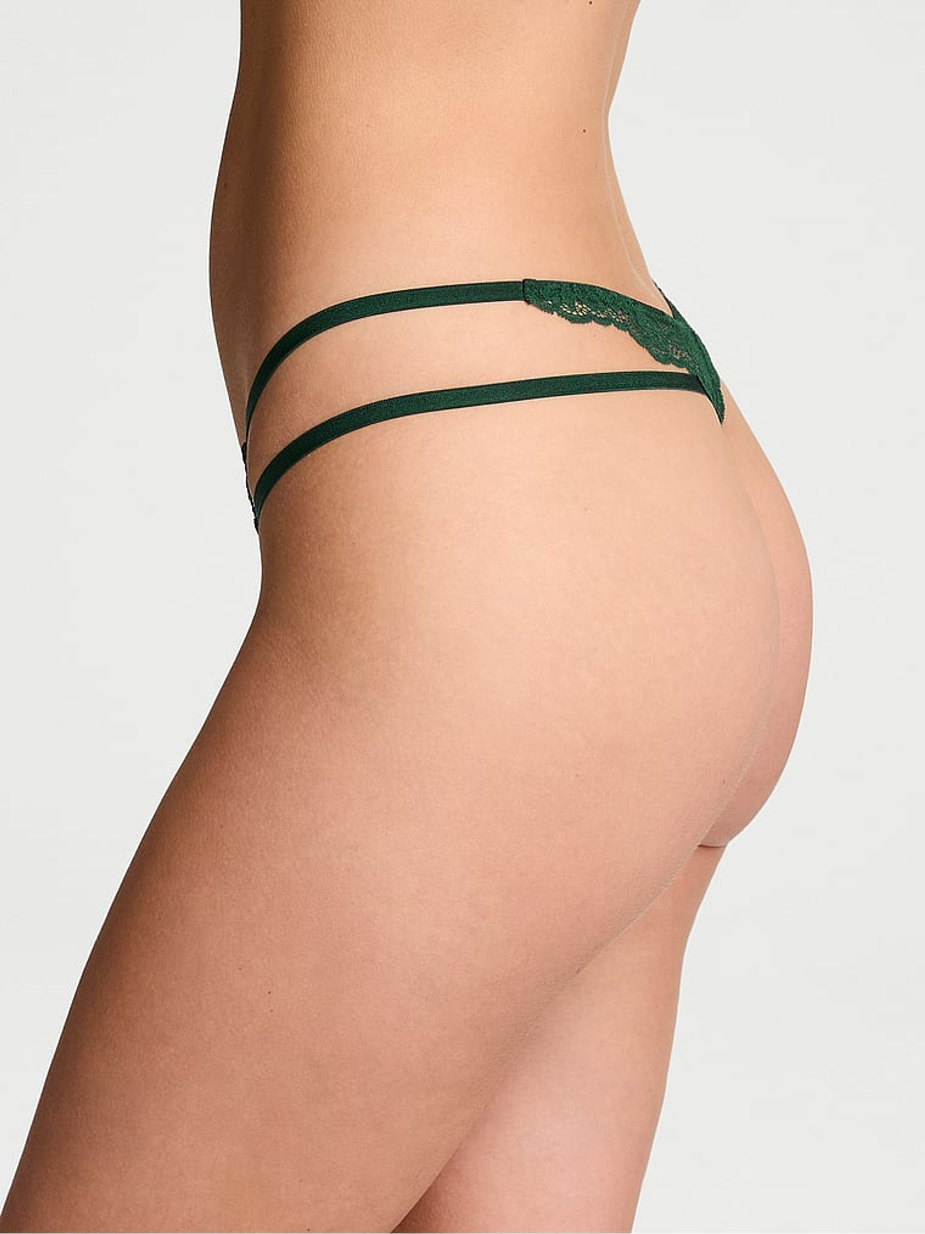Velvet Pine Green G-String Lace Trim Cut Out Knickers - Image 2 of 2 Velvet Pine Green G-String Lace Trim Cut Out Knickers - Image 2 of 2