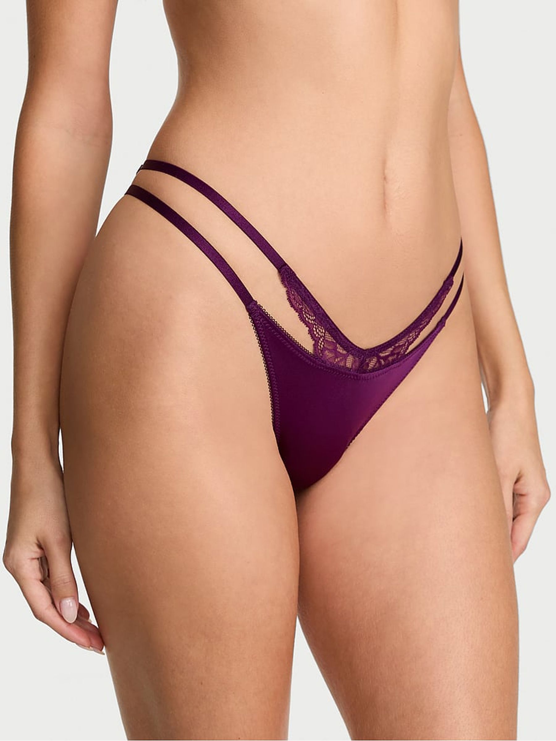 Party On Purple G-String Lace Trim Cut Out Knickers - Image 1 of 2