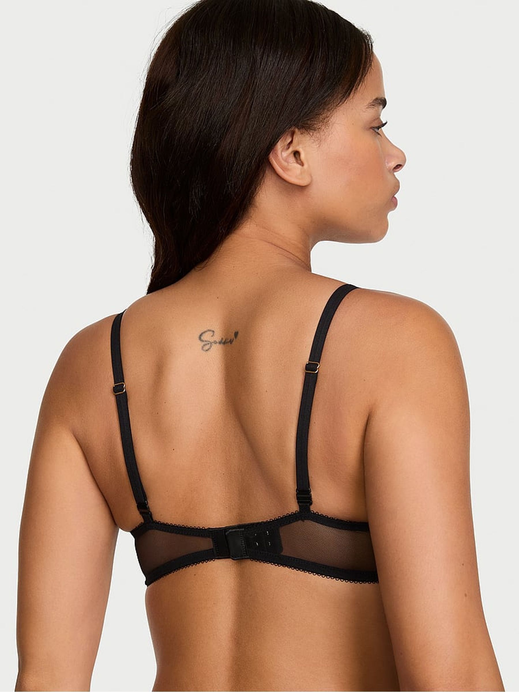 Black Tartan Plunge Push Up Lace Bra - Image 3 of 3