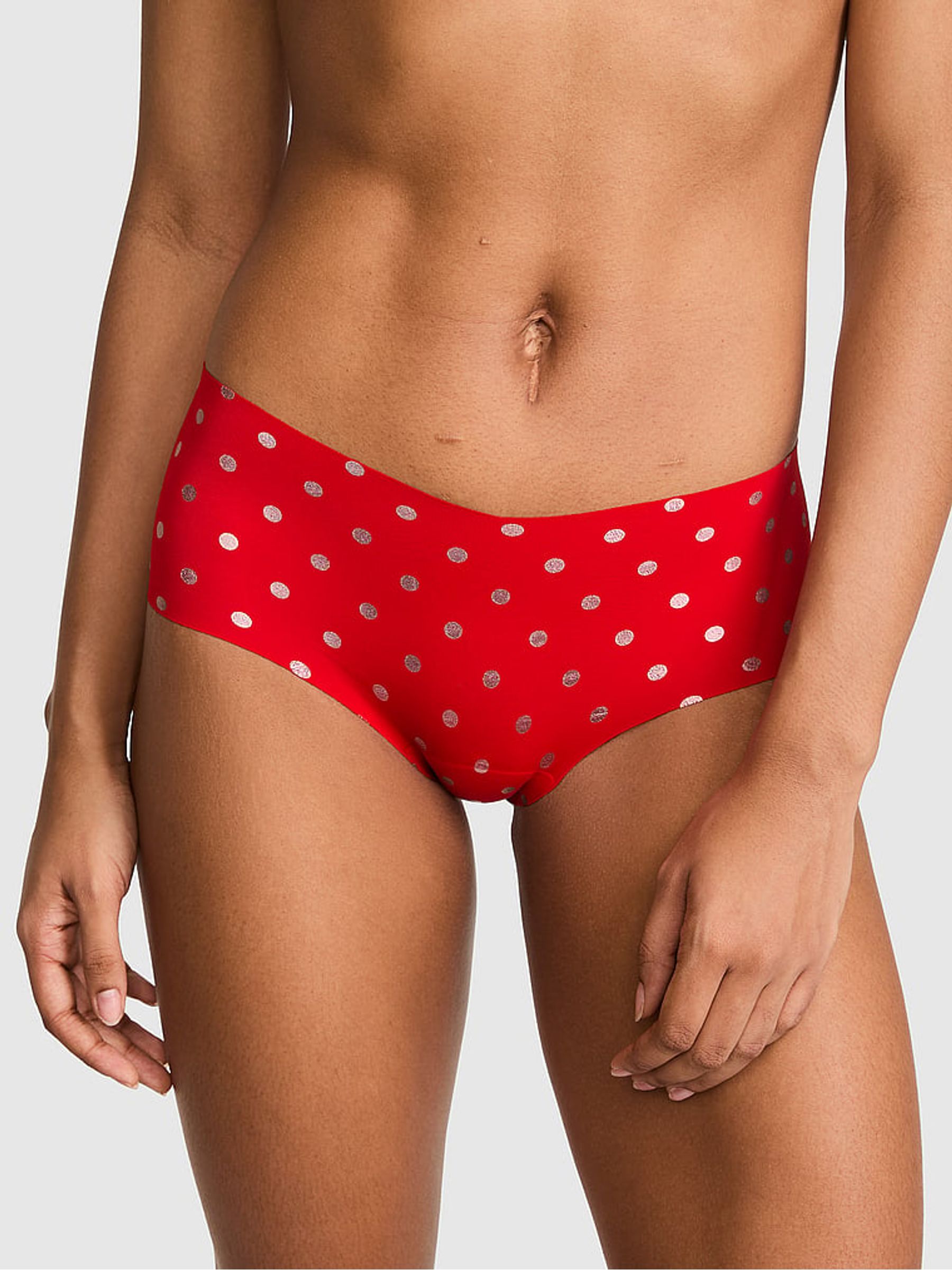 Bright Vermillion Red Foil Polka Dots Cheeky No Show Knickers - Image 1 of 2 Bright Vermillion Red Foil Polka Dots Cheeky No Show Knickers - Image 1 of 2