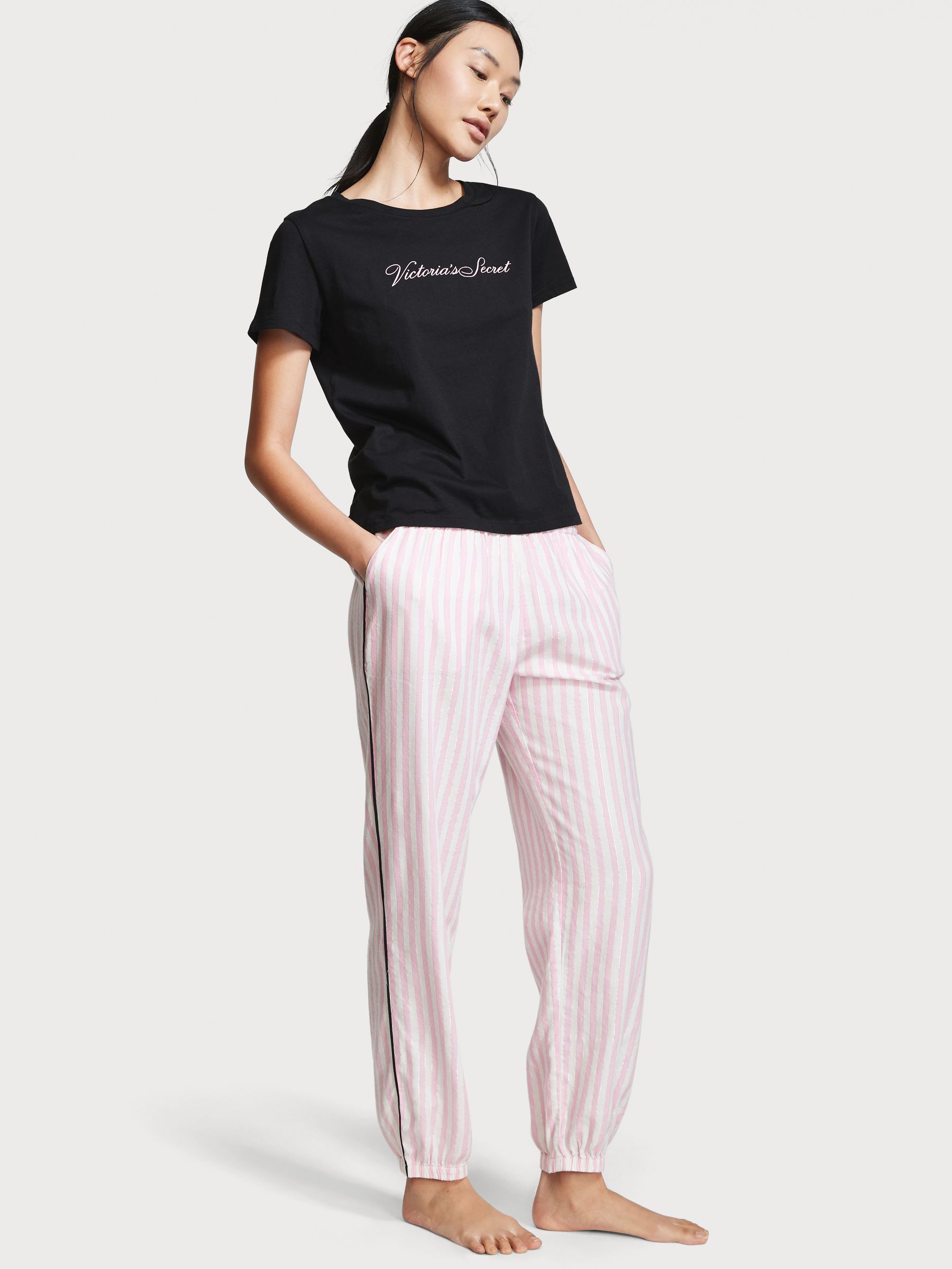 Pink Iconic Stripe Short Sleeve T-Shirt Flannel Pyjamas - Image 1 of 4