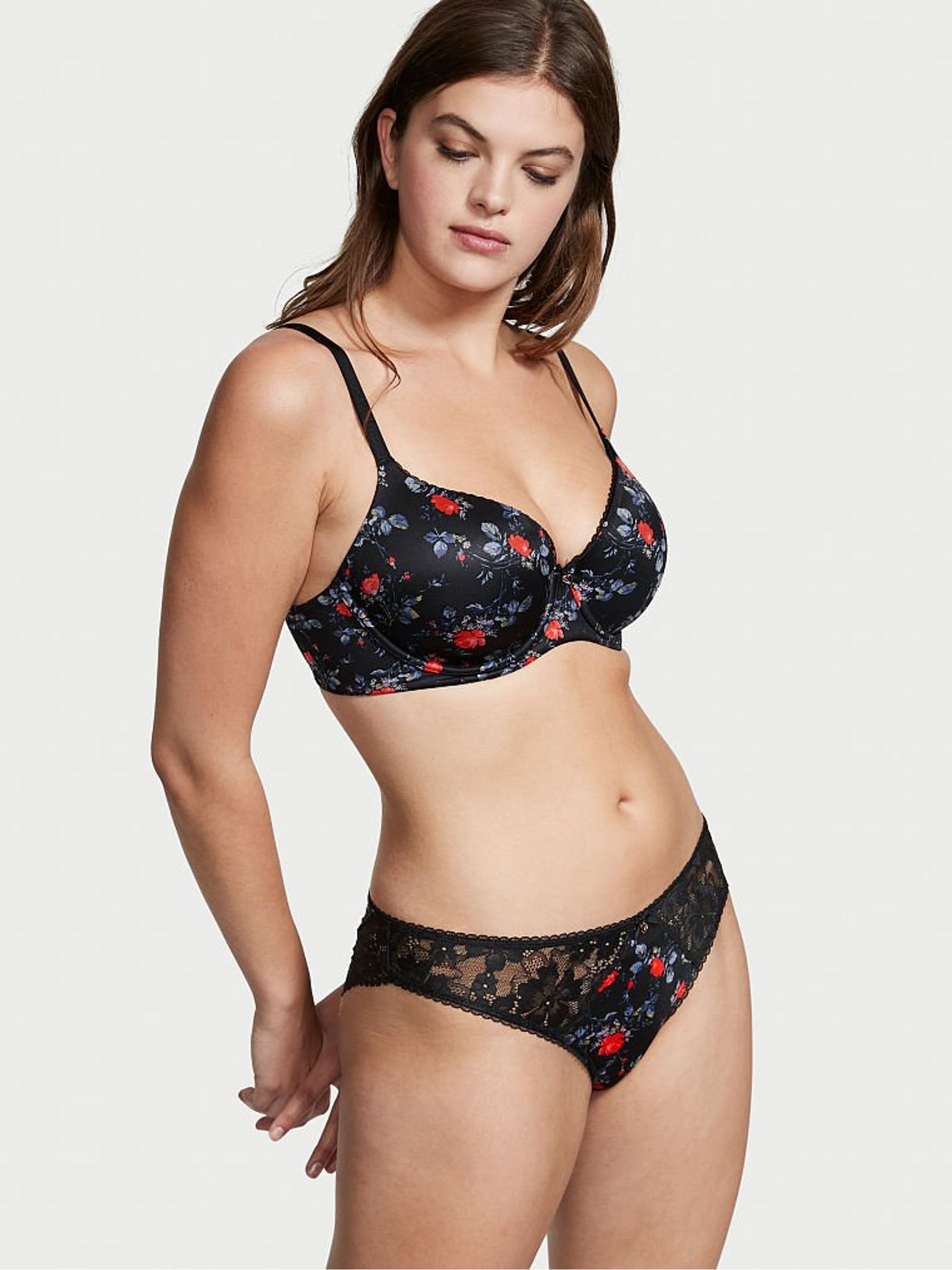 Black Floral Smooth Lightly Lined Demi Bra - Image 4 of 4