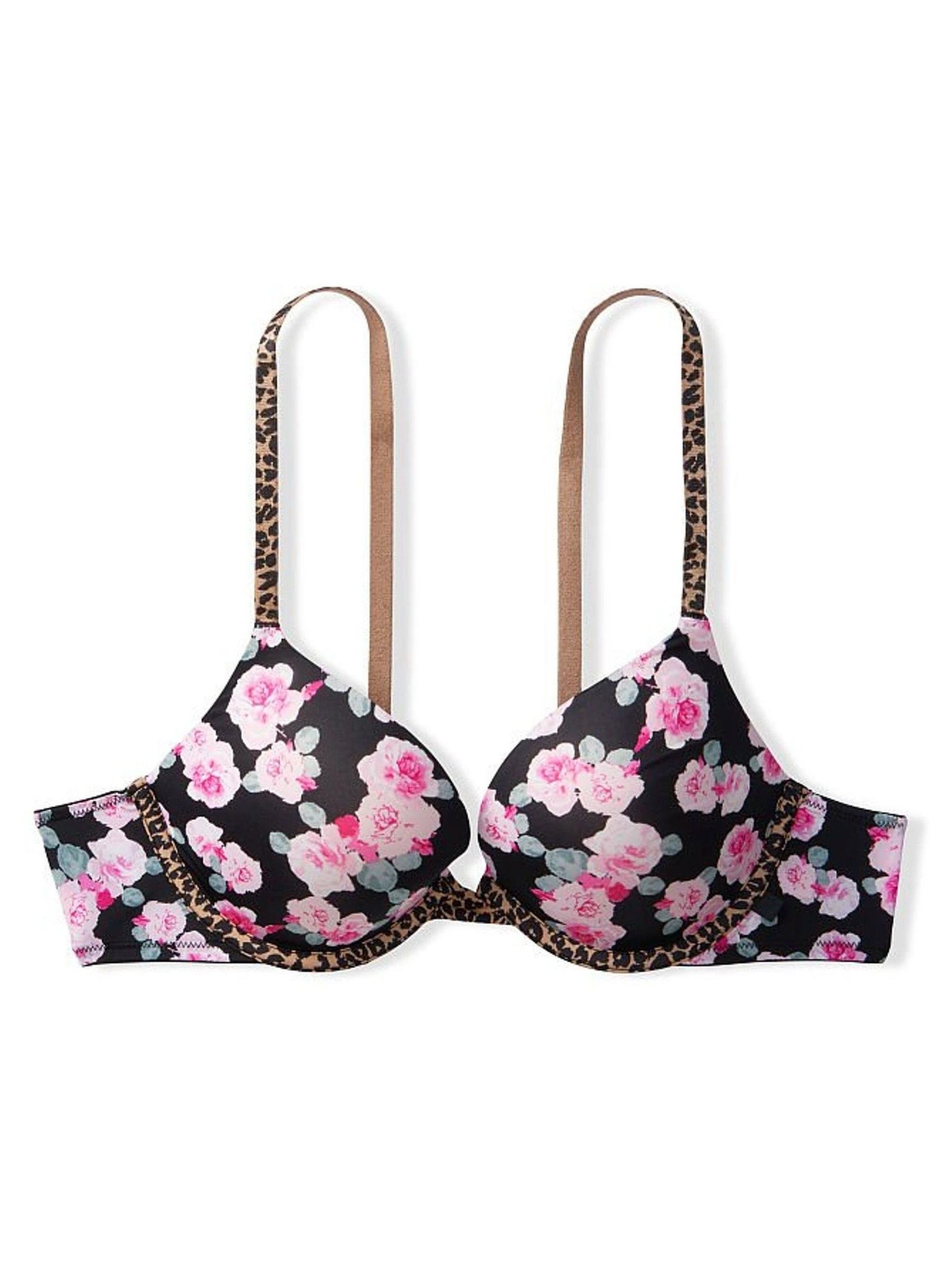 Black Floral Animal Print Sexy Tee Push Up Bra - Image 4 of 4