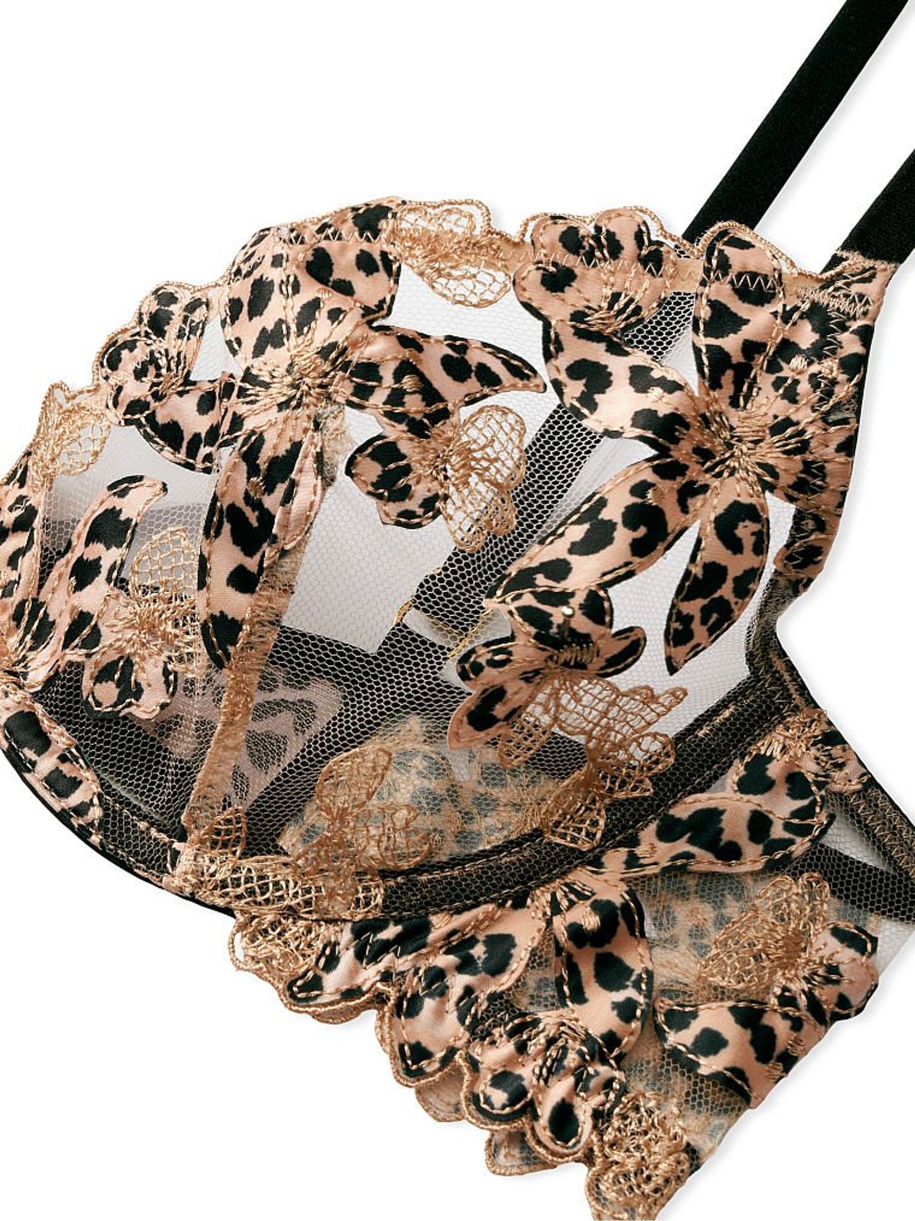 Leopard Print Pink Floral Embroidered Lace Unlined Demi Bra - Image 4 of 4