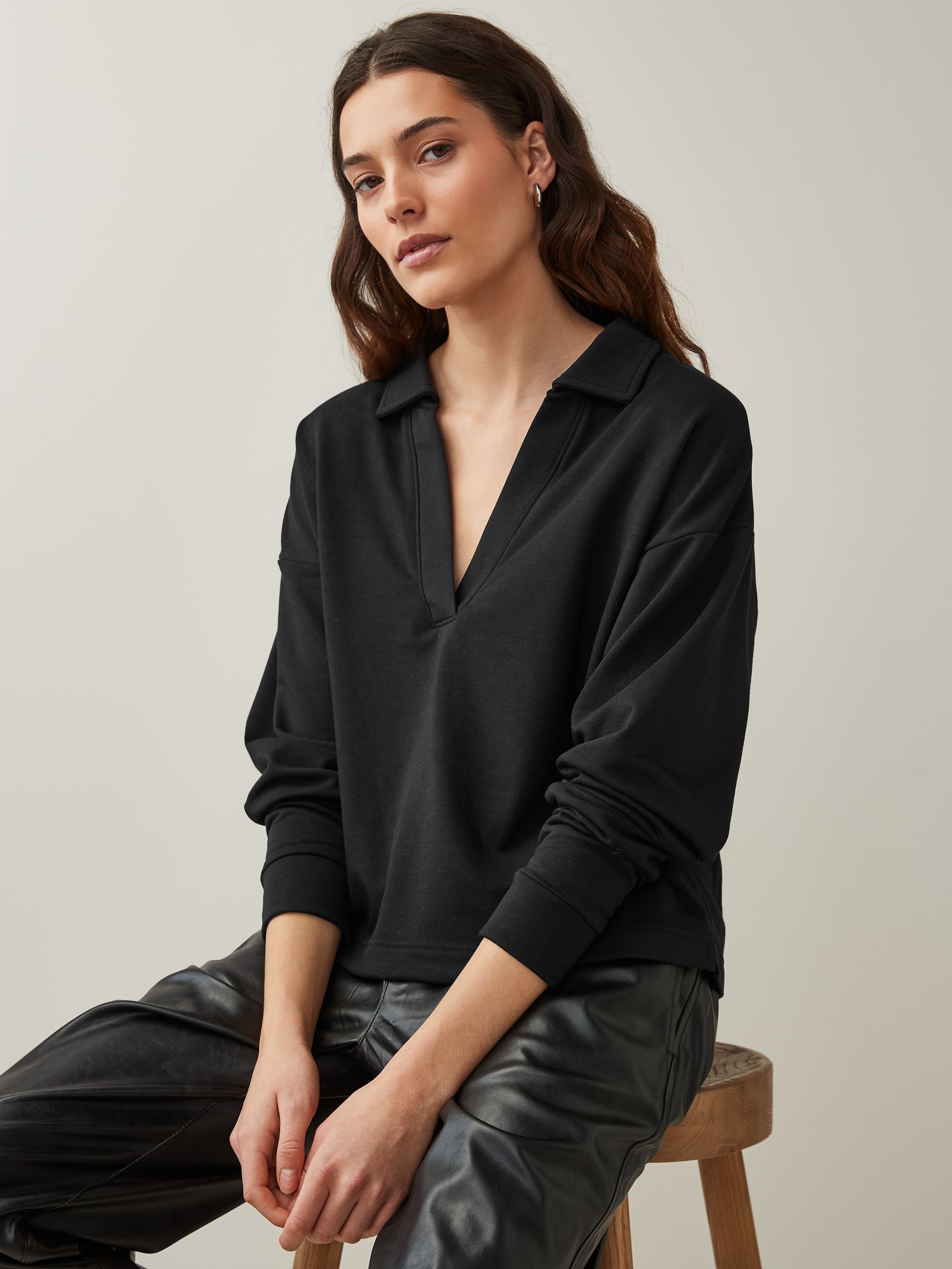Black V Neck Collar Pull Over Jumper - Image 1 of 5