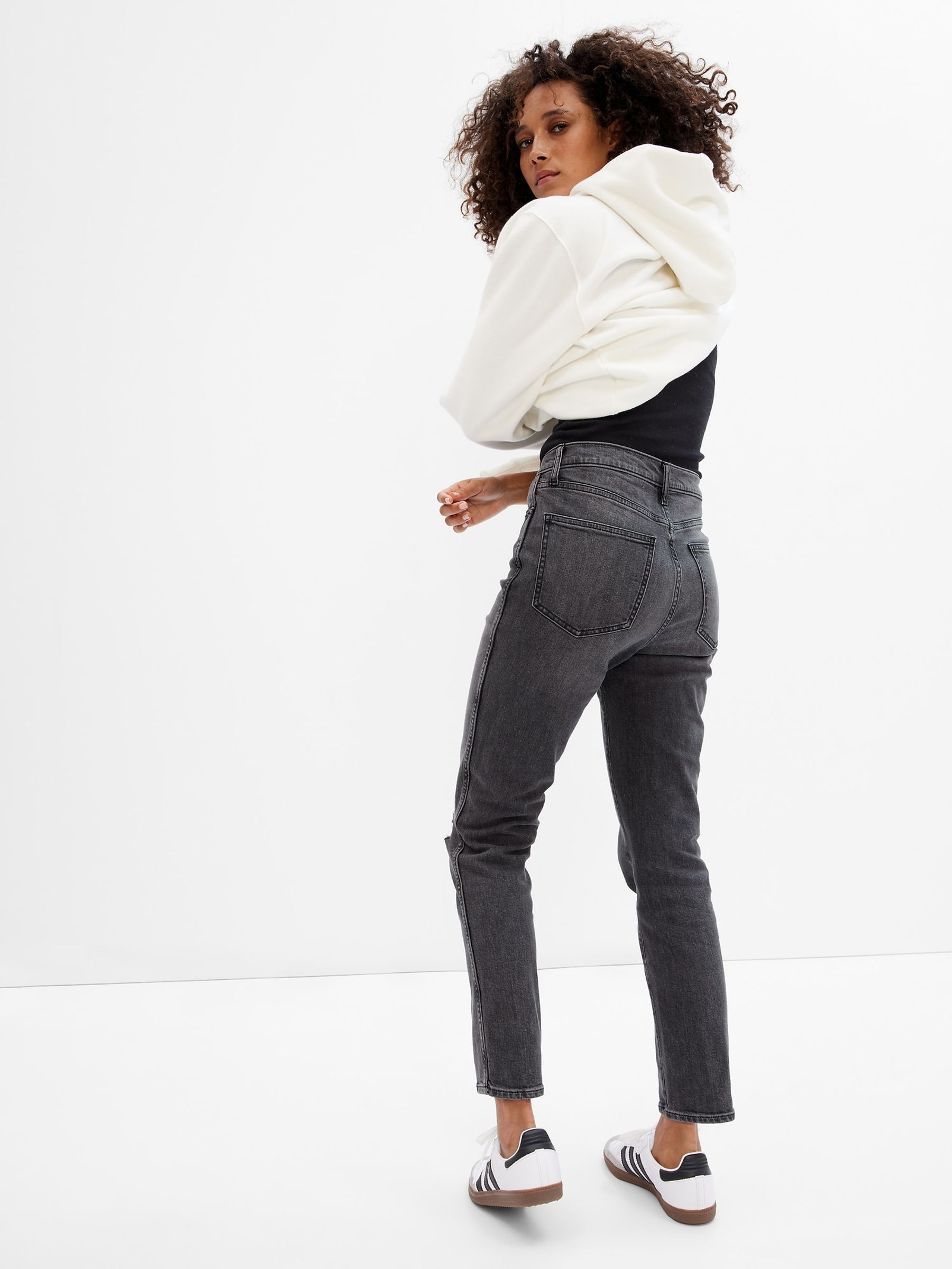 Washed Black High Waisted Ripped Vintage Slim Jeans - Image 3 of 5
