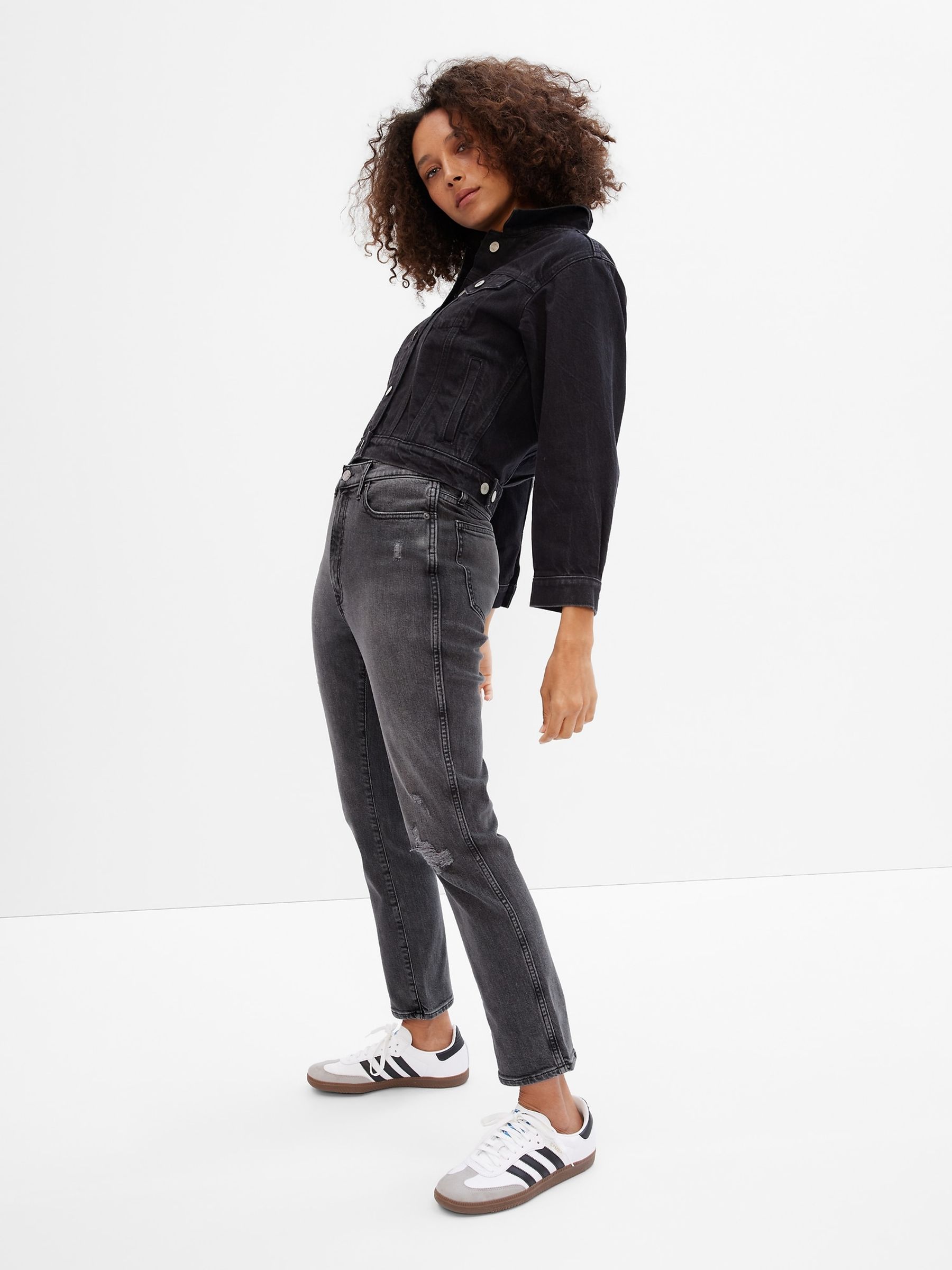 Washed Black High Waisted Ripped Vintage Slim Jeans - Image 4 of 5